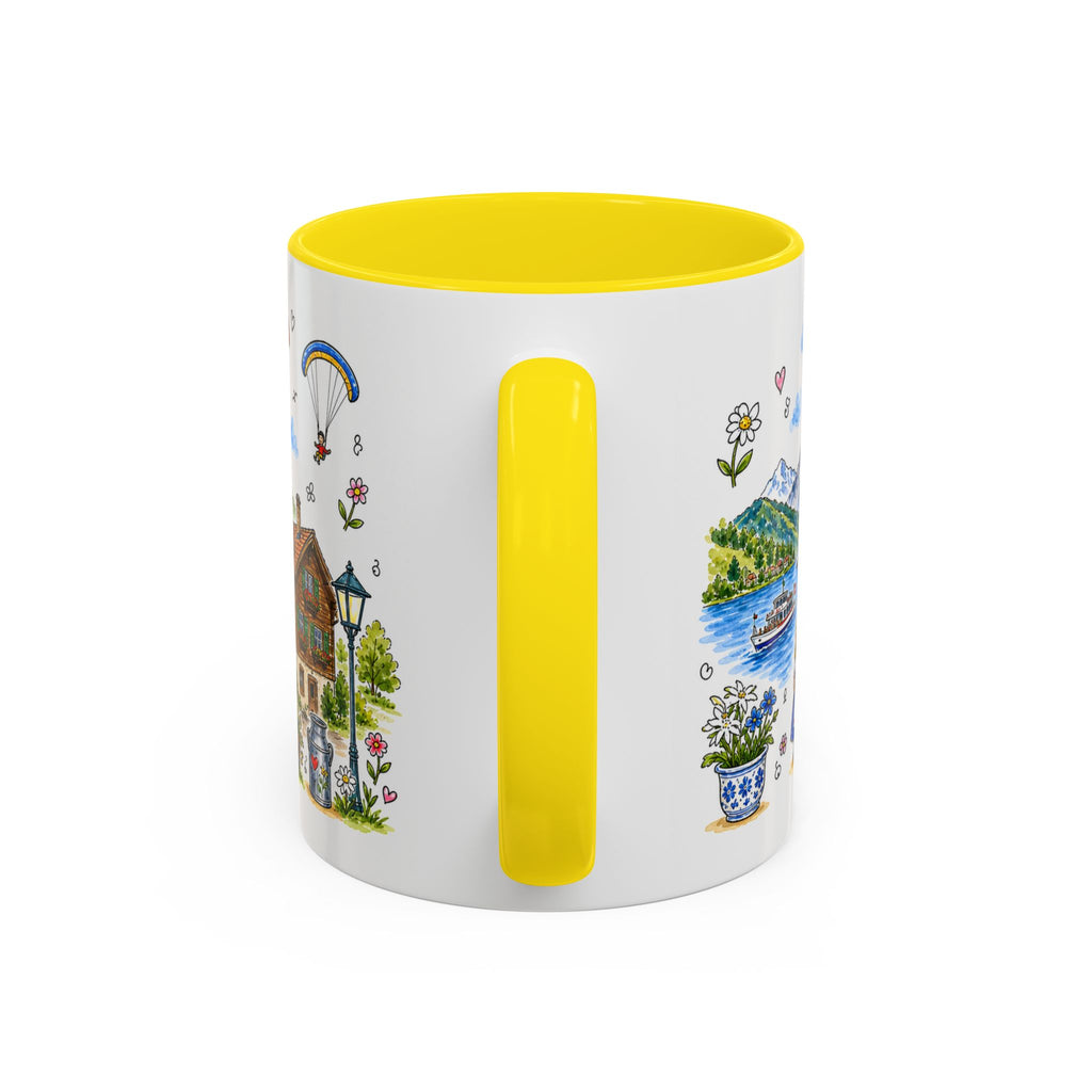 Interlaken Illustrated Travel Mug | Switzerland Souvenir Accent Coffee Mug | 11oz 15oz Ceramic Cup