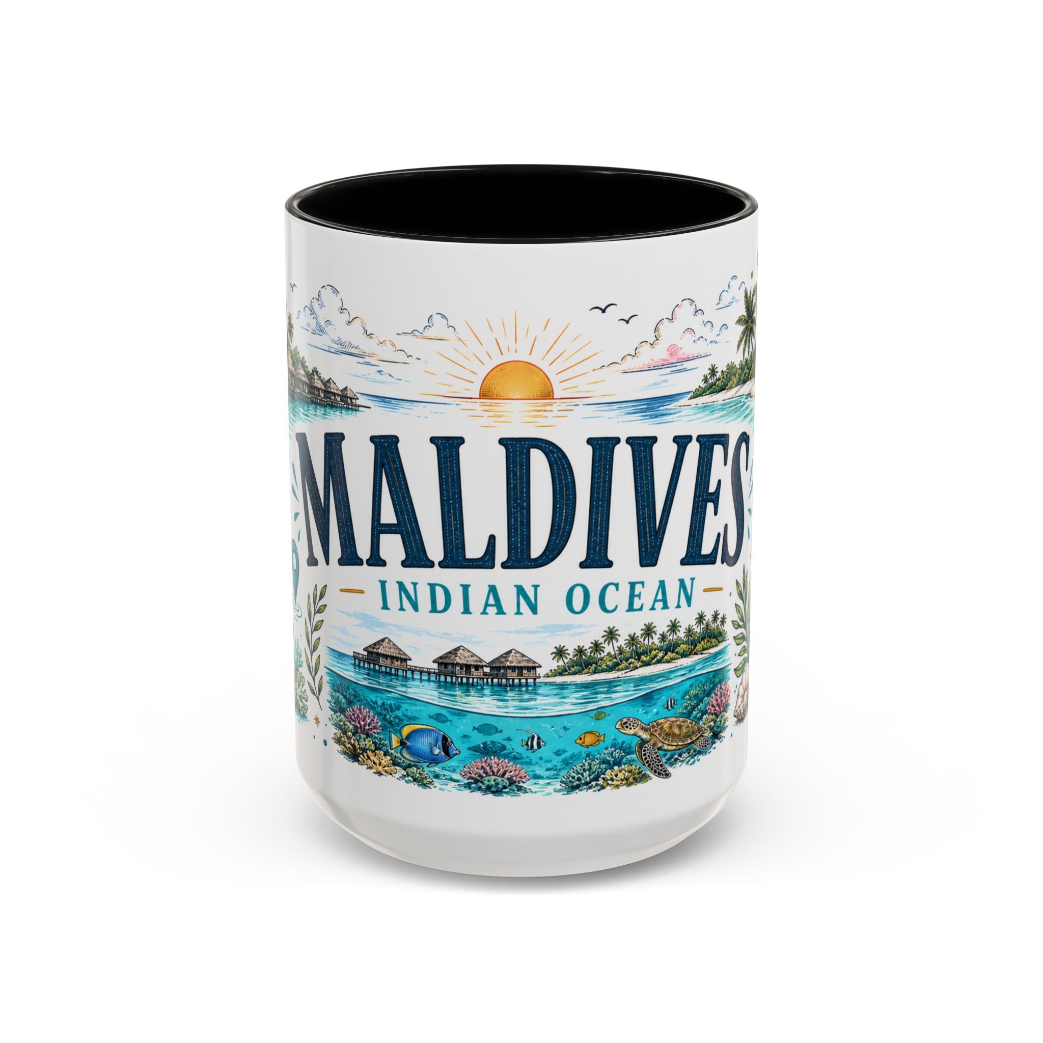 Maldives Coffee Mug | Travel Destination Souvenir Gift | Accent Color Ceramic 11oz 15oz