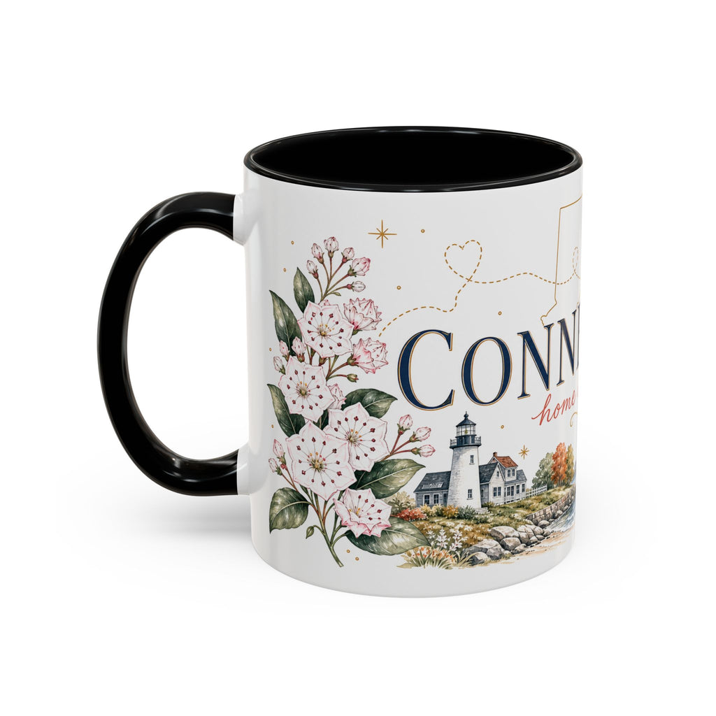 Connecticut State Map Mug | Botanical Accent Coffee Cup (11oz 15oz)
