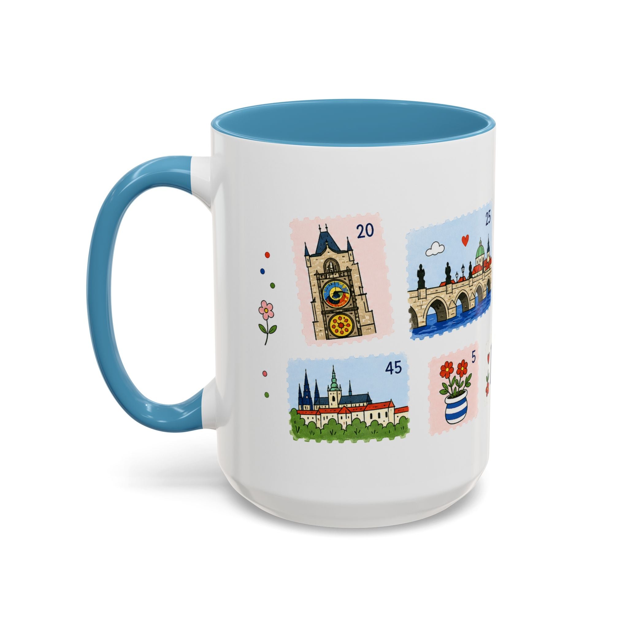 Prague Coffee Mug | Postage Stamp Collage Mug | Travel Souvenir Accent Cup 11oz 15oz