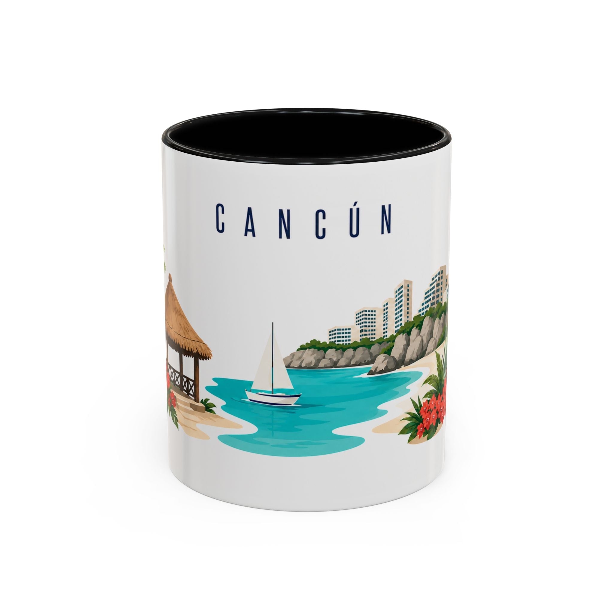Cancún Coffee Mug | Mexico Travel Souvenir | Porcelain Decal City Gift | 11oz 15oz Accent Mug
