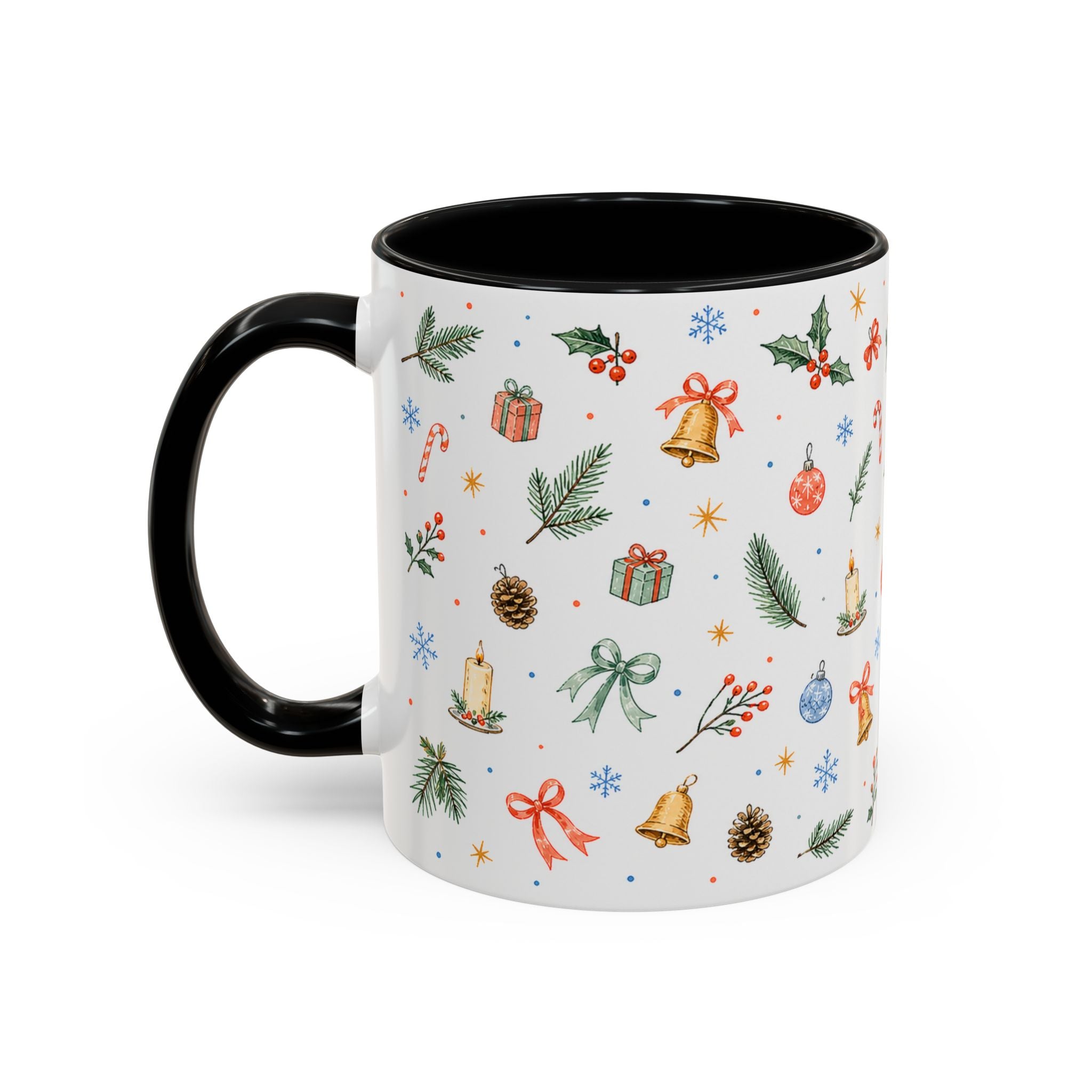 Christmas Bell Mug | Ribbon Gift Watercolor Holiday Cup | Accent Coffee Mug 11oz 15oz