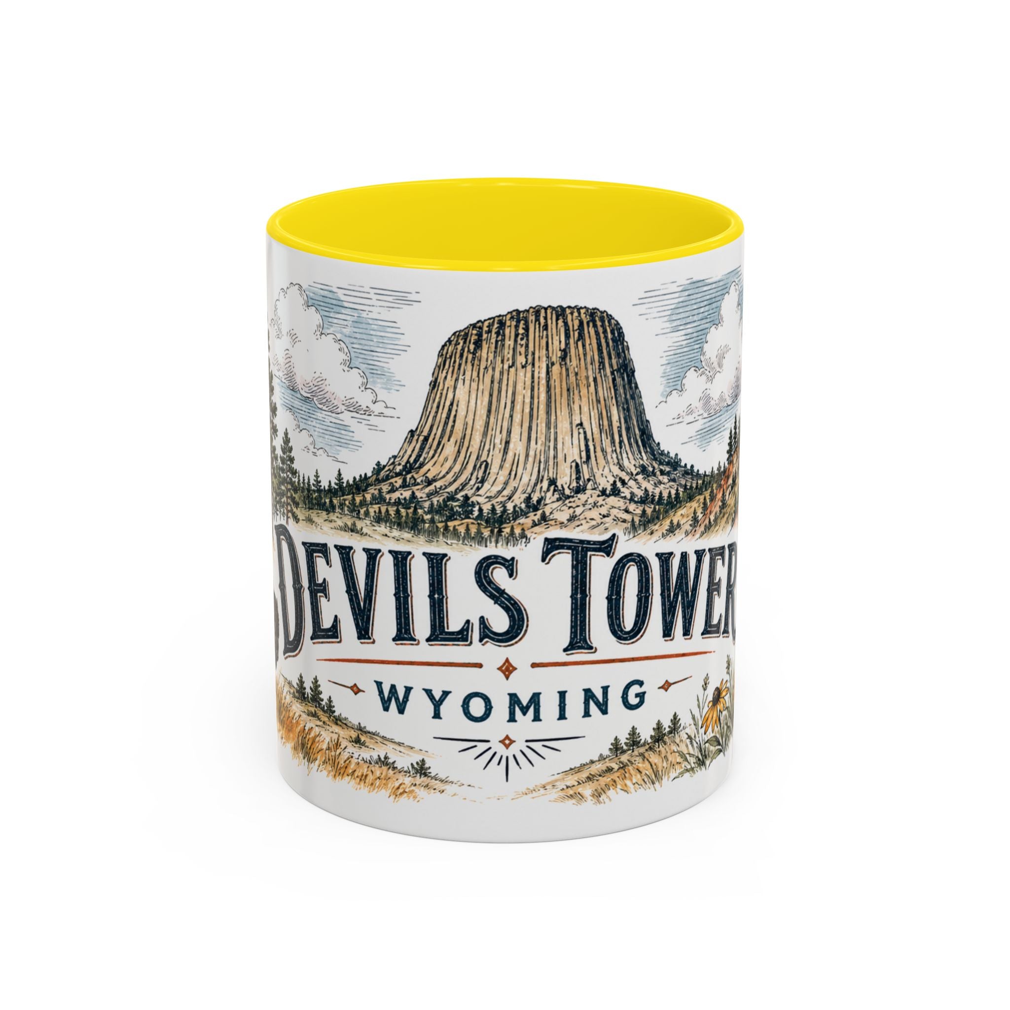 Devils Tower Mug, Wyoming Travel Souvenir, Bucket List Gift, Accent Ceramic Coffee Mug 11oz 15oz