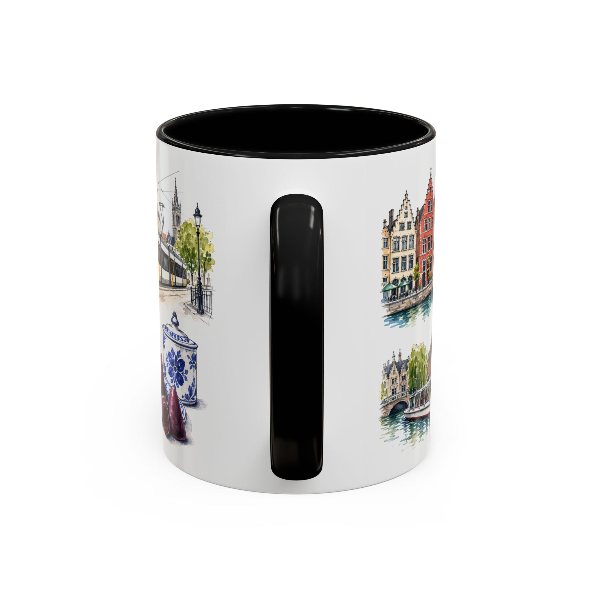Ghent Illustrated Travel Mug | City Souvenir Accent Coffee Mug | 11oz 15oz Ceramic Cup