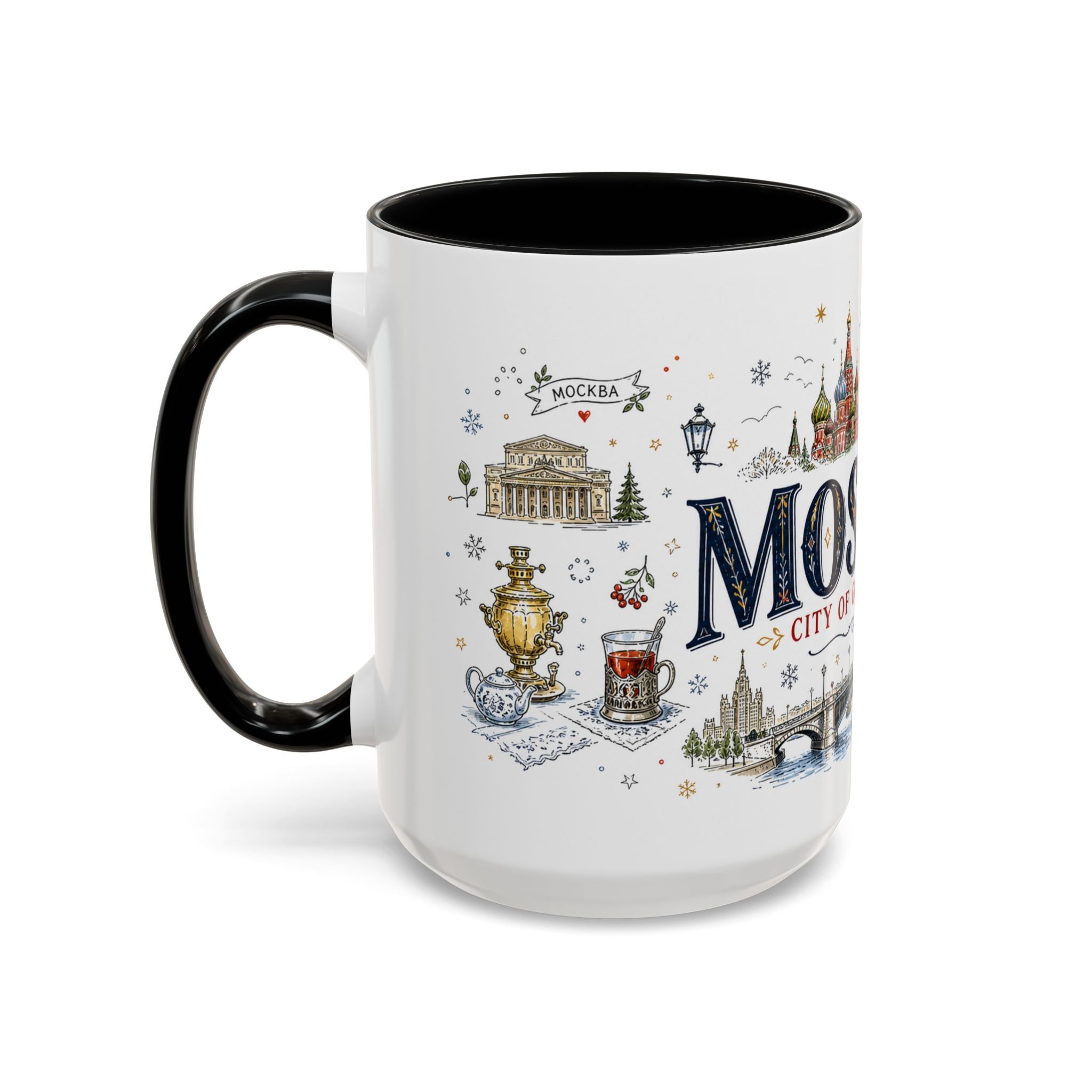 Moscow Coffee Mug | Russia Souvenir Travel Gift | Accent Color Ceramic 11oz 15oz