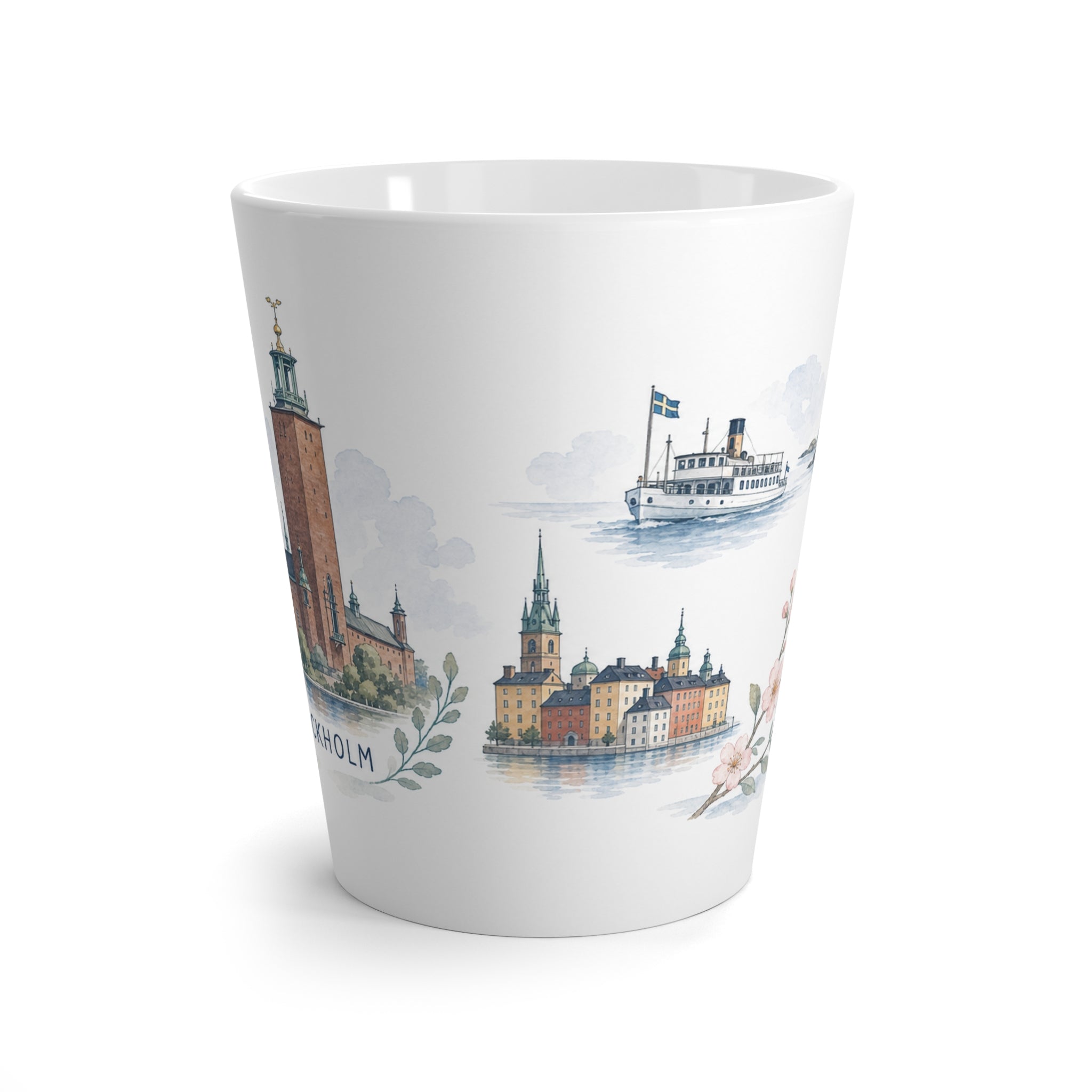 Stockholm Latte Mug | Watercolor City Travel Mug | 12 oz Ceramic Souvenir Gift