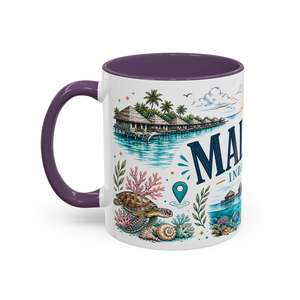 Maldives Coffee Mug | Travel Destination Souvenir Gift | Accent Color Ceramic 11oz 15oz