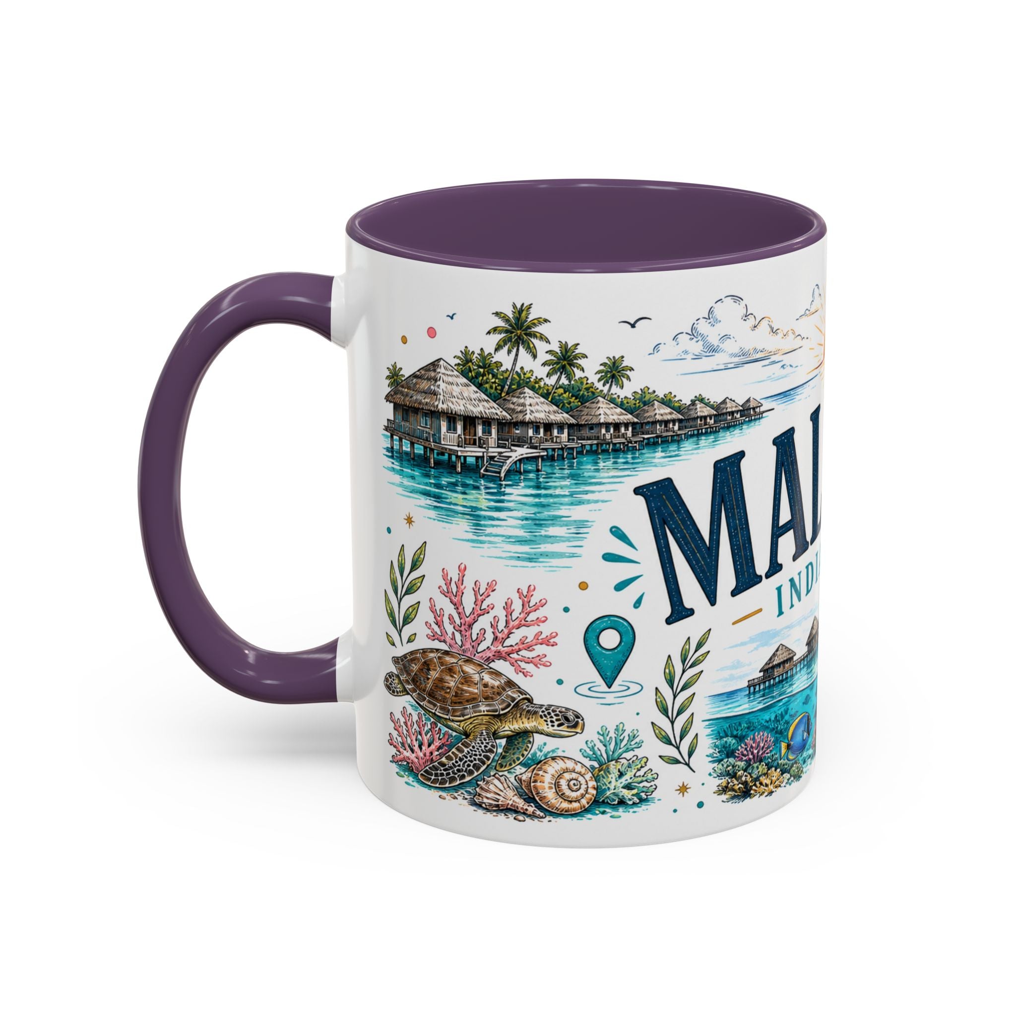 Maldives Coffee Mug | Travel Destination Souvenir Gift | Accent Color Ceramic 11oz 15oz