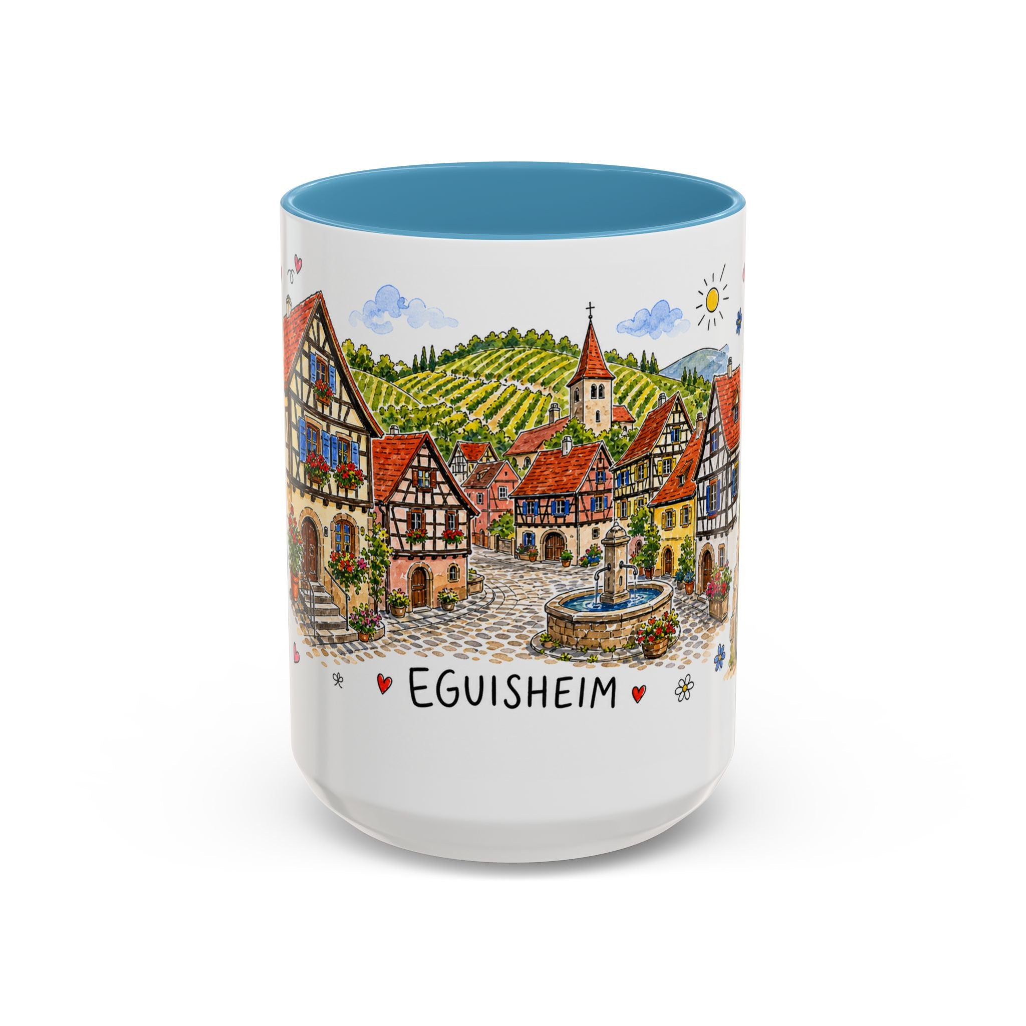 Eguisheim Illustrated Travel Mug | Alsace France Souvenir Accent Coffee Mug | 11oz 15oz Ceramic Cup
