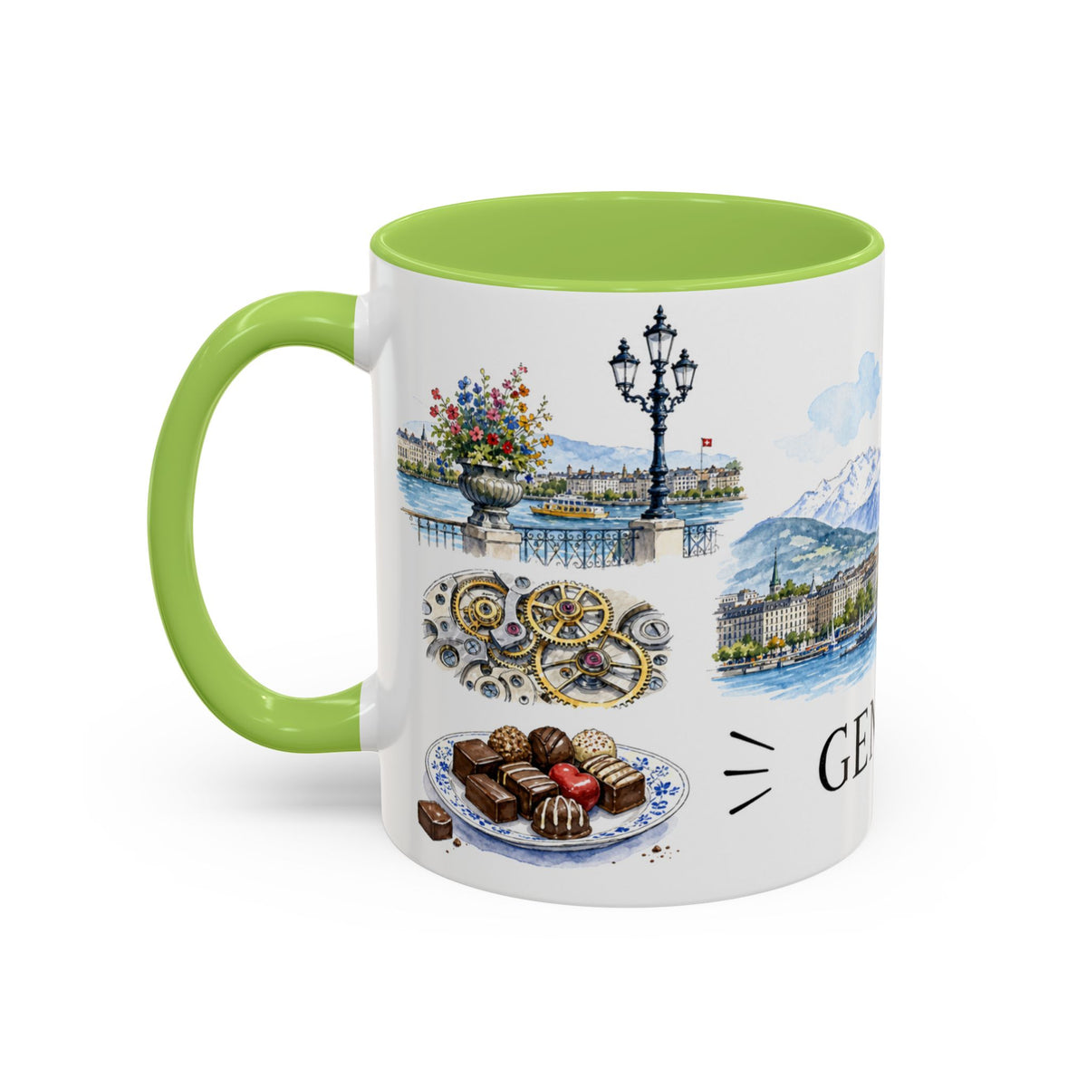Geneva Illustrated Travel Mug | City Souvenir Accent Coffee Mug | 11oz 15oz Ceramic Cup