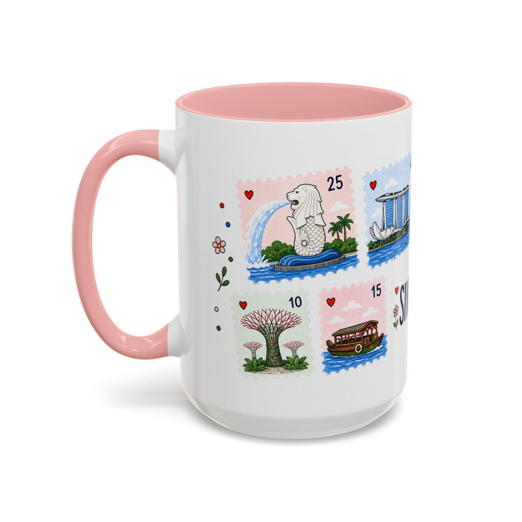 Singapore Coffee Mug | Postage Stamp Collage Mug | Travel Souvenir Accent Cup 11oz 15oz
