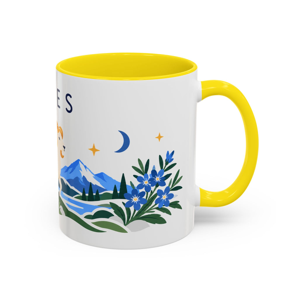 Aries Zodiac Coffee Mug | Ram and Floral Design | Astrology Birthday Gift | 11 oz 15 oz Ceramic Accent Mug