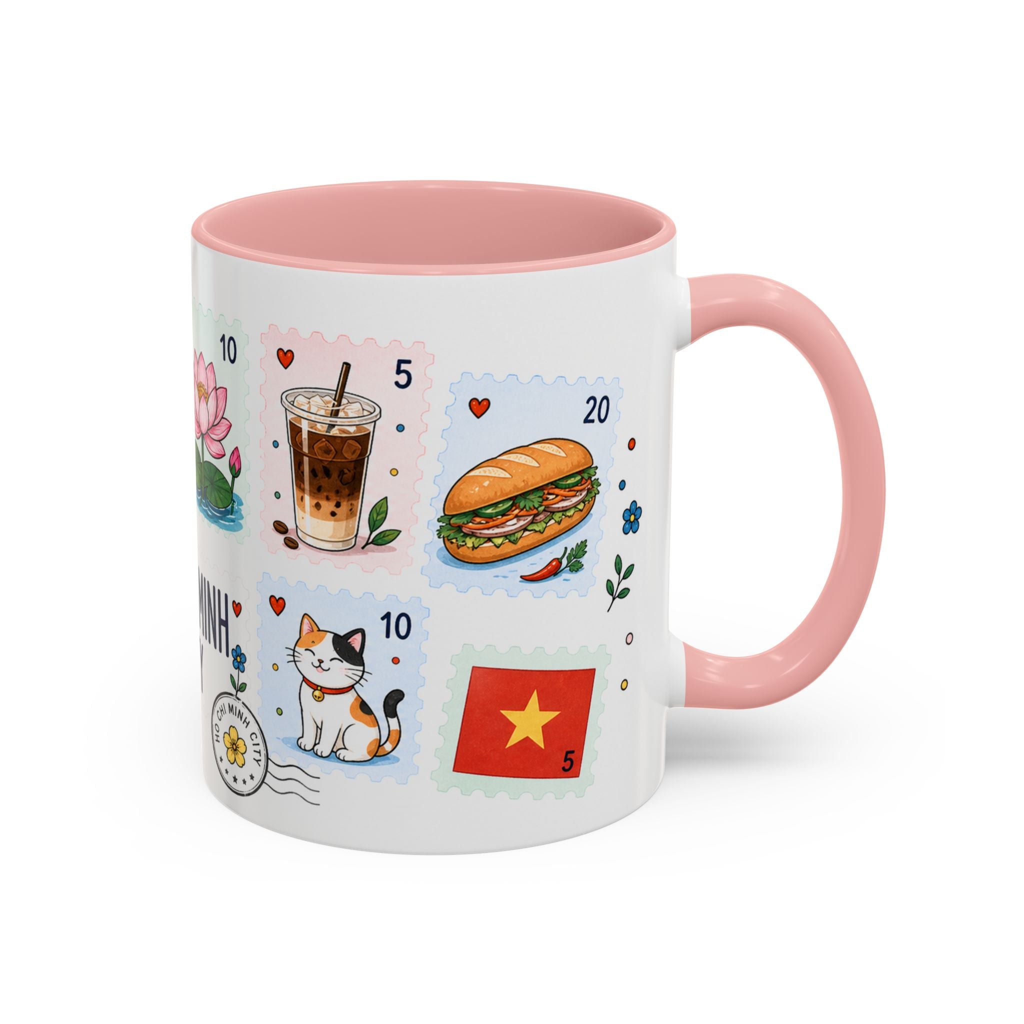 Ho Chi Minh City Coffee Mug | Postage Stamp Collage Mug | Travel Souvenir Accent Cup 11oz 15oz