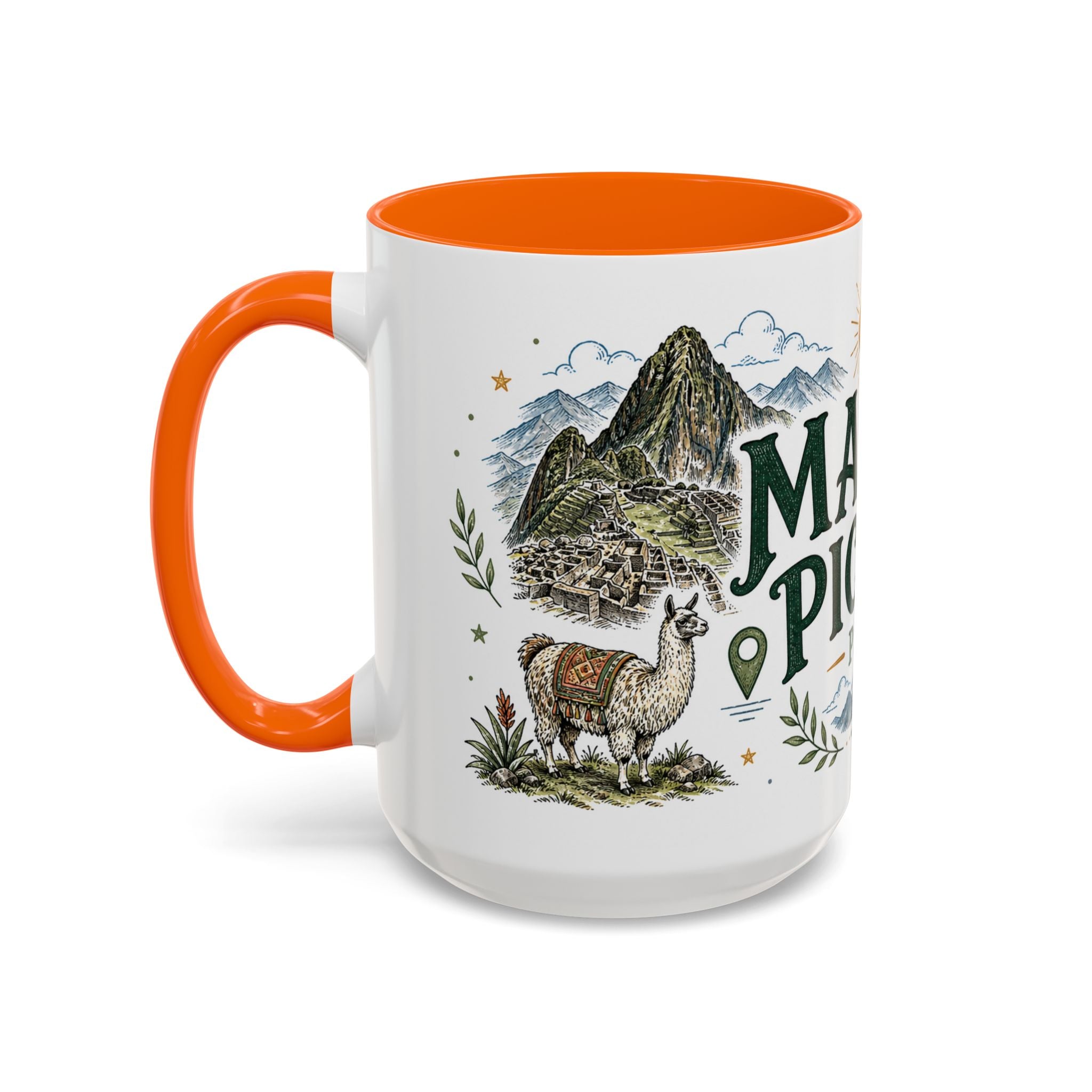Machu Picchu Coffee Mug | Travel Destination Souvenir Gift | Accent Color Ceramic 11oz 15oz