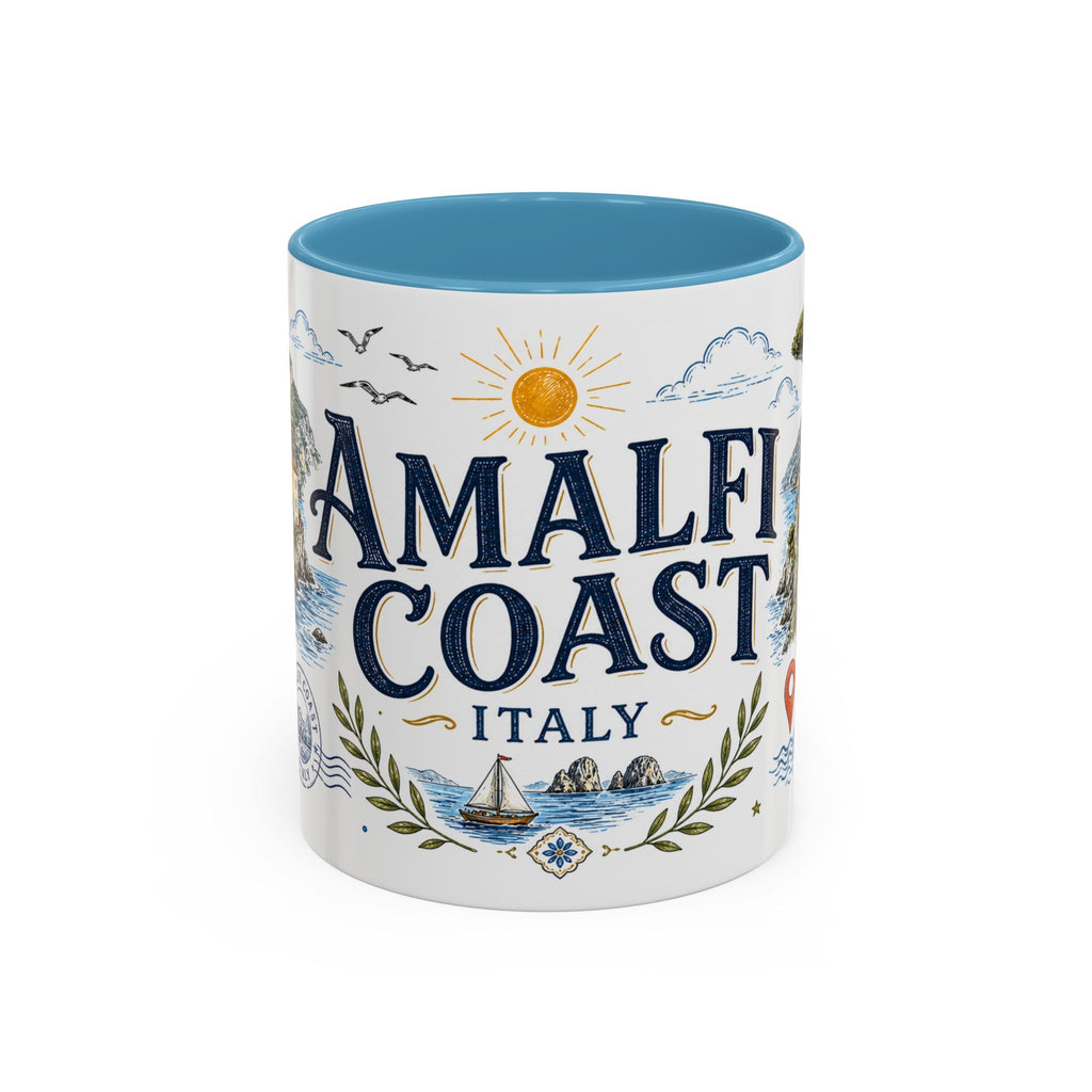Amalfi Coast Coffee Mug | Travel Destination Souvenir Gift | Accent Color Ceramic 11oz 15oz