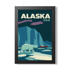 Alaska Polar Bear United States Framed Poster | Vintage Travel Wall Art | Black Walnut White Frame | 16x24 20x30