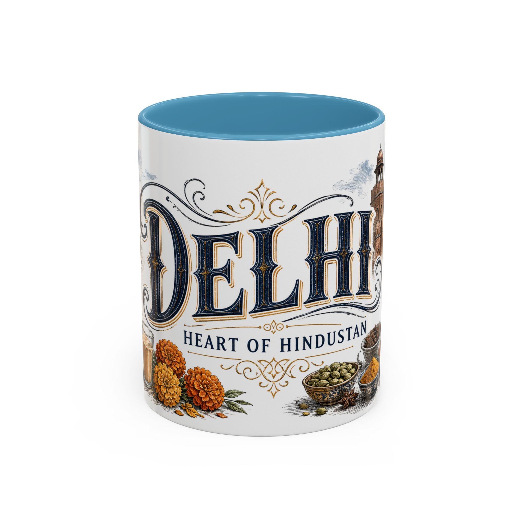 Delhi Coffee Mug | India Travel Souvenir | Vintage Illustrated City Gift | 11 oz 15 oz Accent Mug
