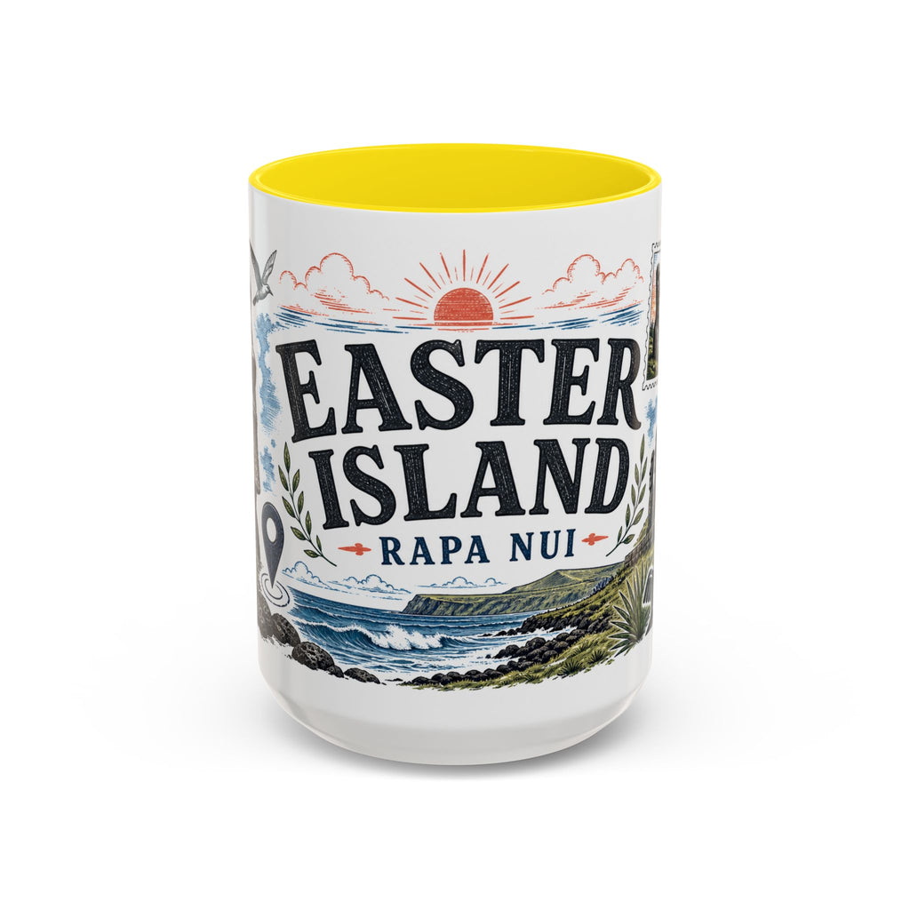Easter Island Coffee Mug | Travel Destination Souvenir Gift | Accent Color Ceramic 11oz 15oz
