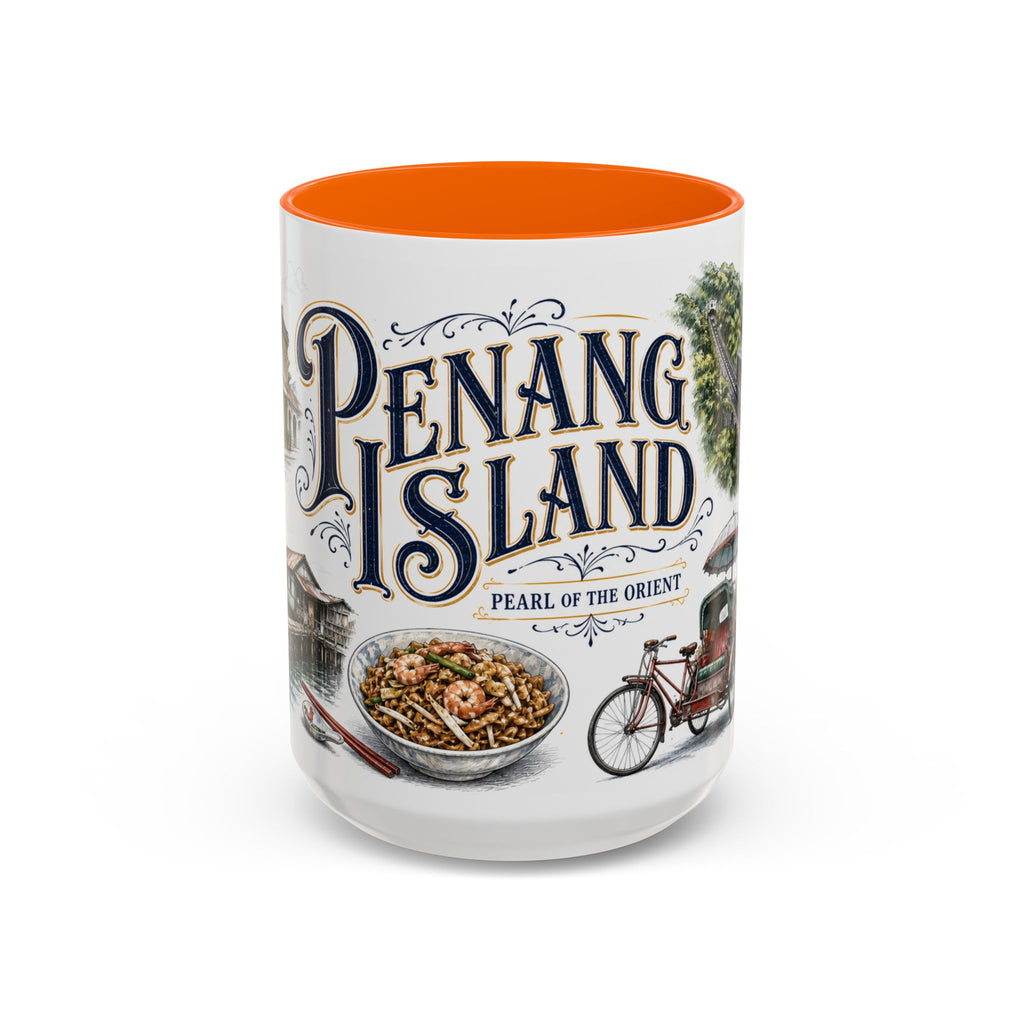 Penang Island Coffee Mug | Malaysia Travel Souvenir | Vintage Illustrated City Gift | 11 oz 15 oz Accent Mug