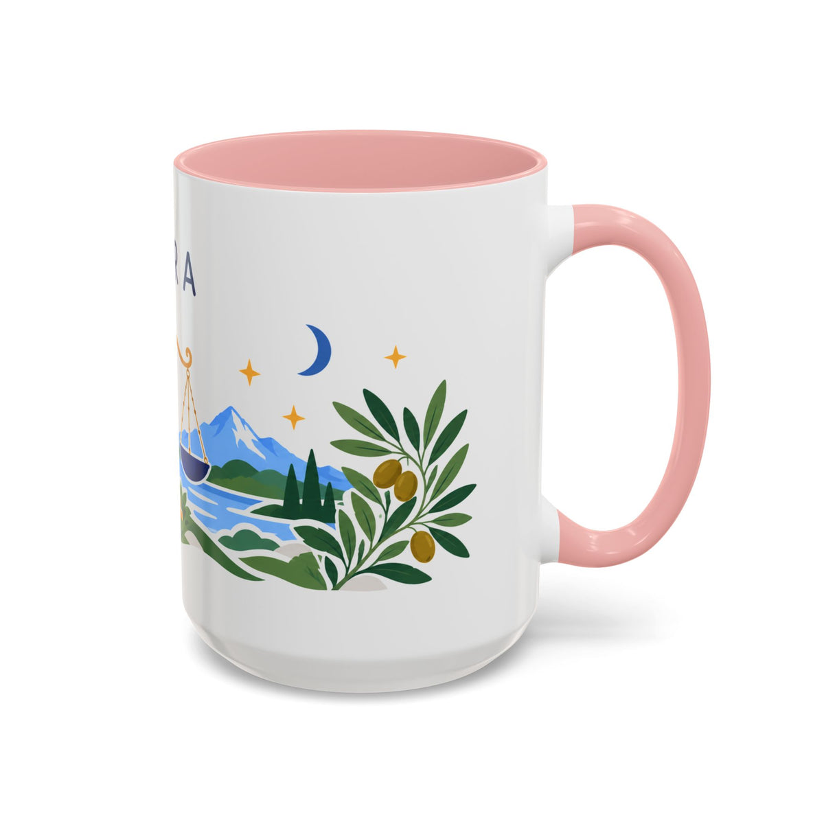 Libra Zodiac Coffee Mug | Scales and Rose Design | Astrology Birthday Gift | 11 oz 15 oz Ceramic Accent Mug
