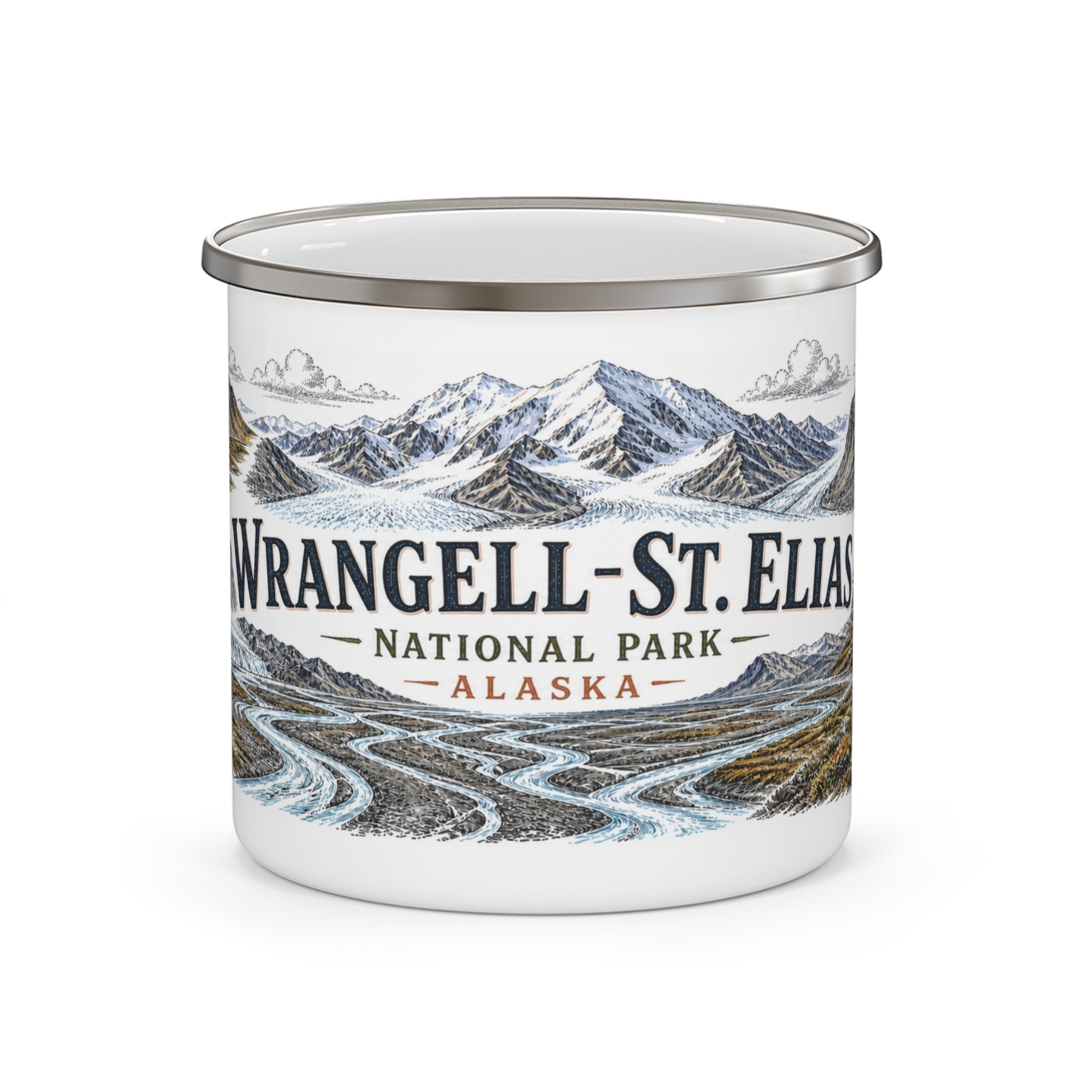 Wrangell-St. Elias National Park Vintage Enamel Camping Mug | 12oz National Park Hiking Gift