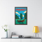 Phuket Thailand Framed Poster | Vintage Travel Wall Art | Black Walnut White Frame | 16x24 20x30