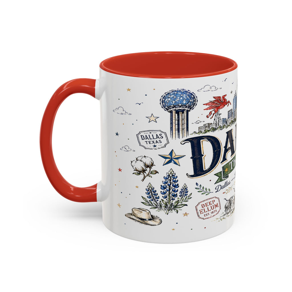 Dallas Coffee Mug | Texas Souvenir City Gift | Accent Color Ceramic 11oz 15oz