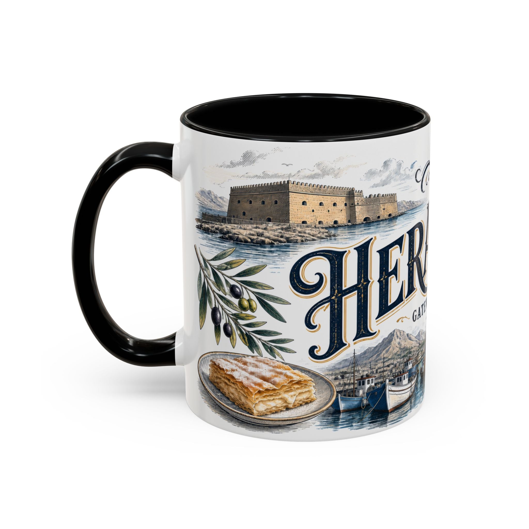 Heraklion Coffee Mug | Greece Travel Souvenir | Vintage Illustrated City Gift | 11 oz 15 oz Accent Mug