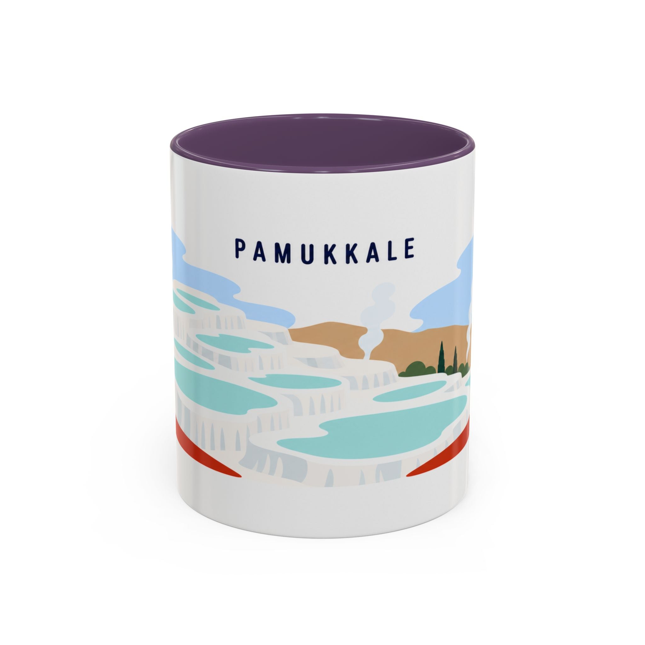 Pamukkale Coffee Mug | Travel Destination Souvenir Gift | Accent Color Ceramic 11oz 15oz