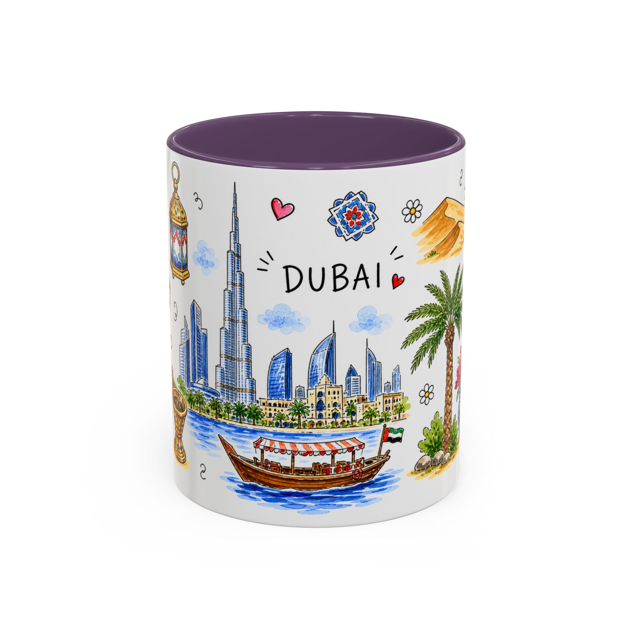 Dubai Illustrated Travel Mug | City Souvenir Accent Coffee Mug | 11oz 15oz Ceramic Cup