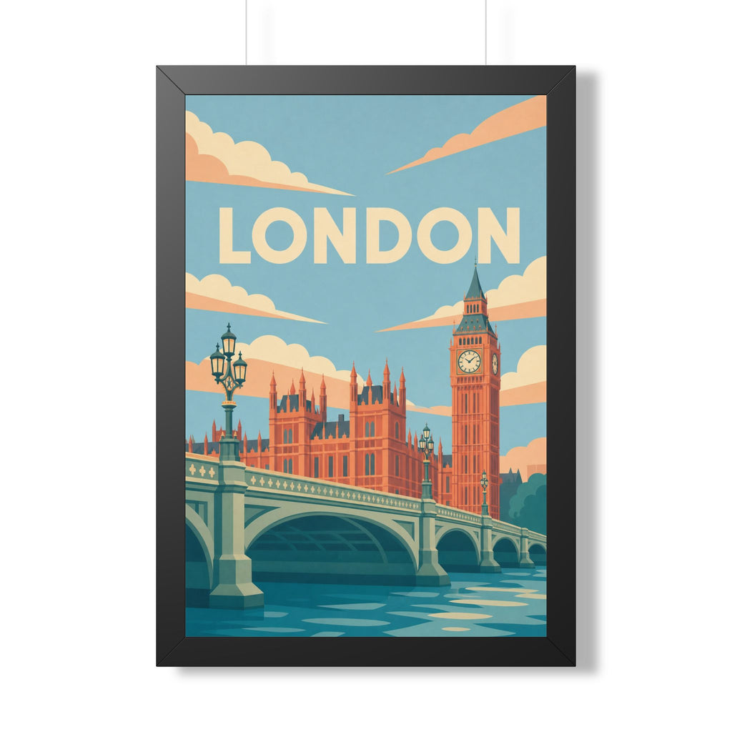 London Westminster United Kingdom Framed Poster | Vintage Travel Wall Art | Black Walnut White Frame | 16x24 20x30