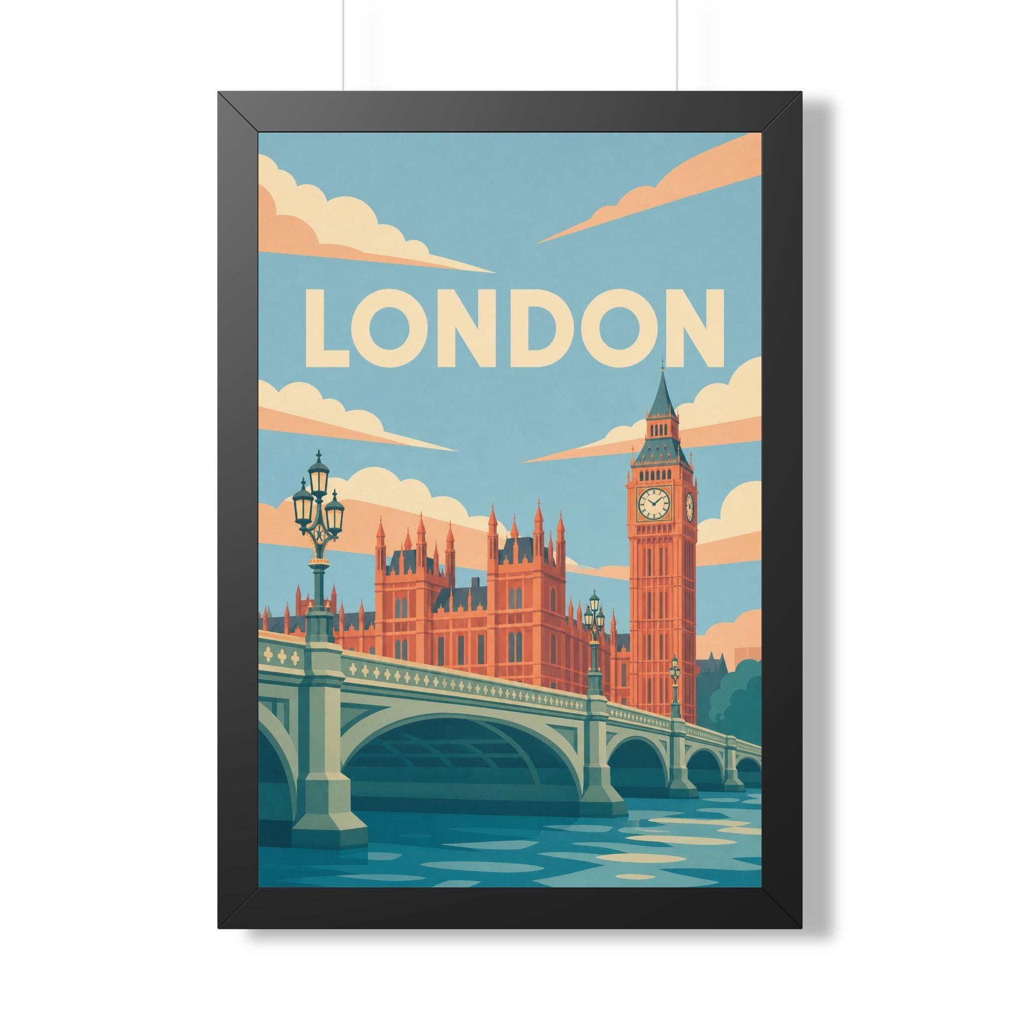 London Westminster United Kingdom Framed Poster | Vintage Travel Wall Art | Black Walnut White Frame | 16x24 20x30
