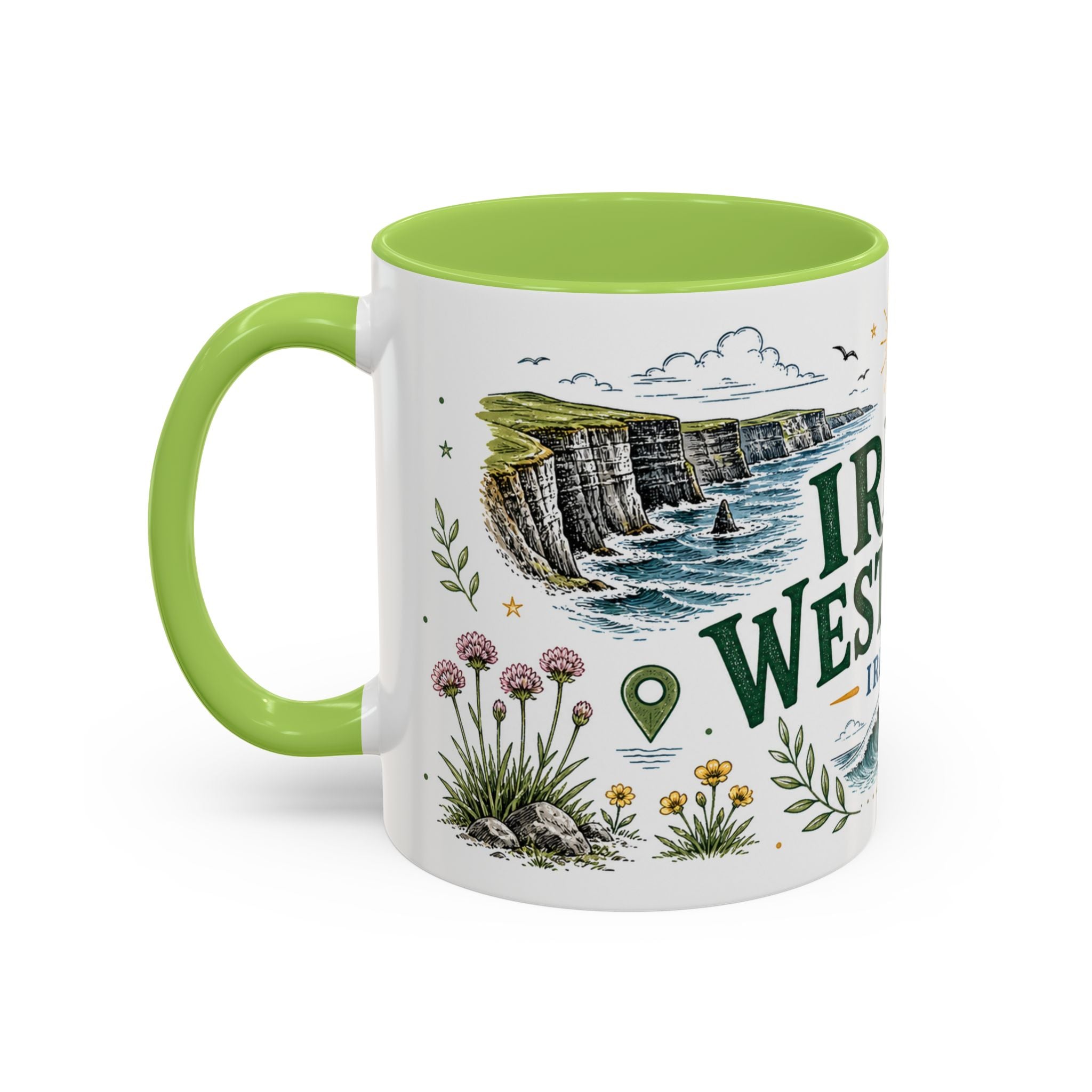 Irish West Coast Coffee Mug | Travel Destination Souvenir Gift | Accent Color Ceramic 11oz 15oz