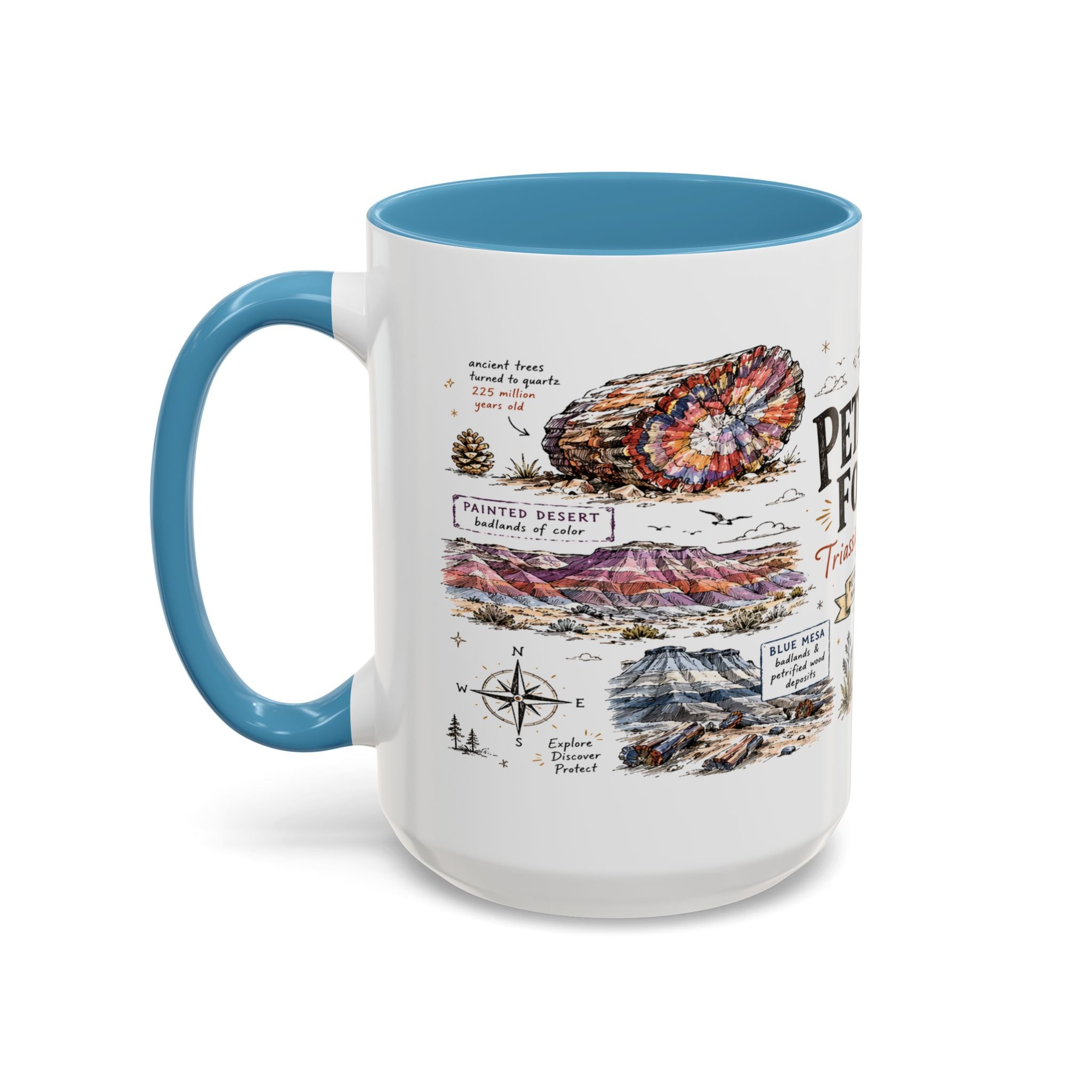 Petrified Forest National Park Coffee Mug | Arizona Painted Desert Fossil Gift | Accent Color Ceramic 11oz 15oz
