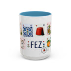 Fez Coffee Mug | Postage Stamp Collage Mug | Travel Souvenir Accent Cup 11oz 15oz