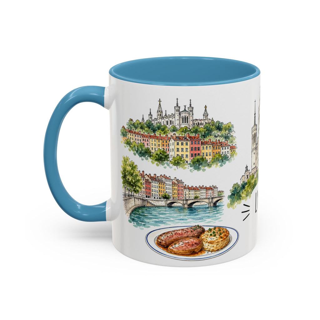Lyon Illustrated Travel Mug | City Souvenir Accent Coffee Mug | 11oz 15oz Ceramic Cup