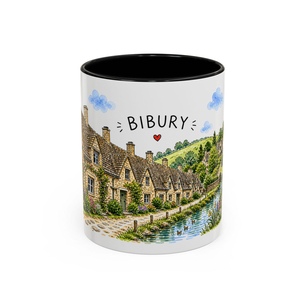 Bibury Illustrated Travel Mug | England Souvenir Accent Coffee Mug | 11oz 15oz Ceramic Cup