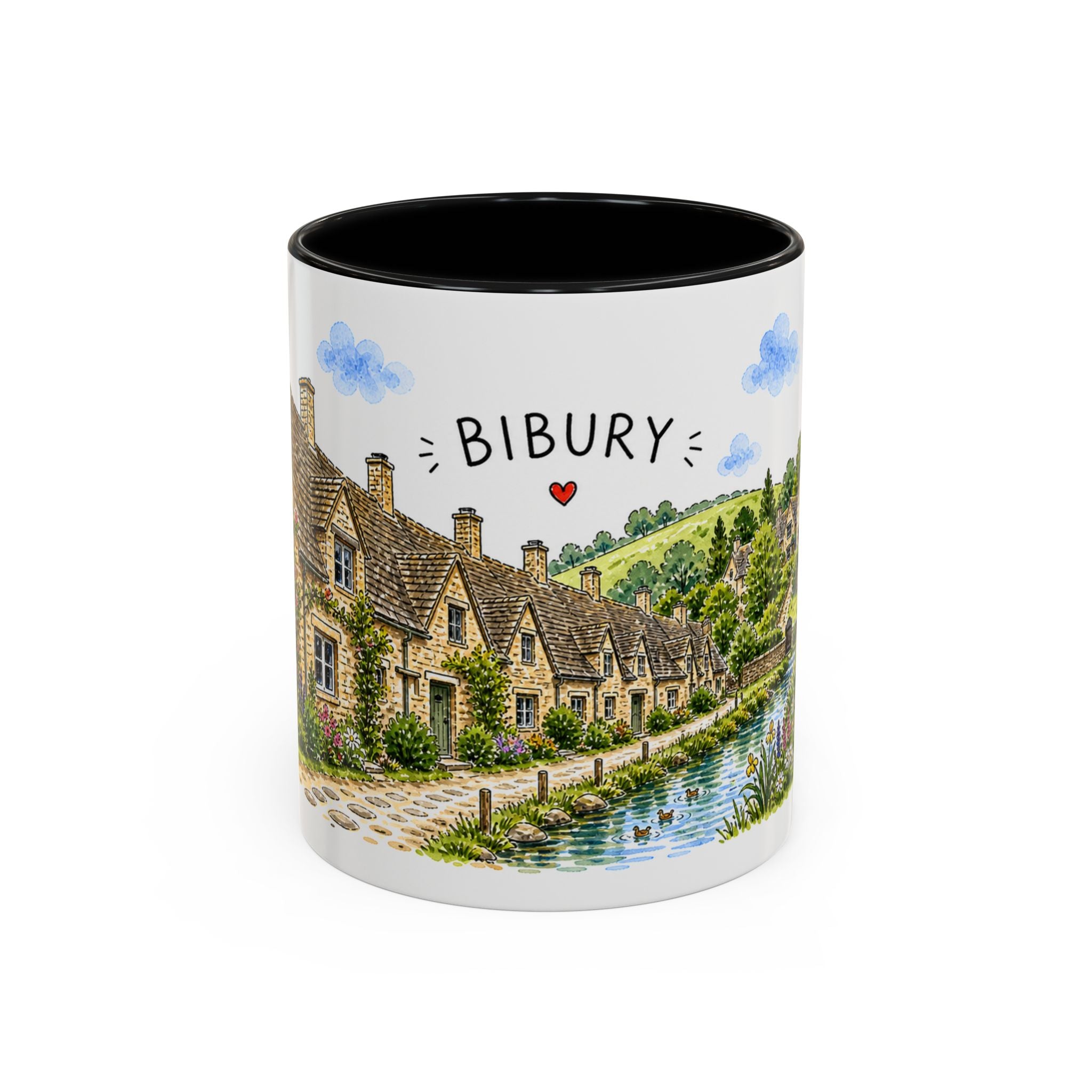 Bibury Illustrated Travel Mug | England Souvenir Accent Coffee Mug | 11oz 15oz Ceramic Cup