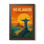 Rio de Janeiro Sunset Brazil Framed Poster | Vintage Travel Wall Art | Black Walnut White Frame | 16x24 20x30