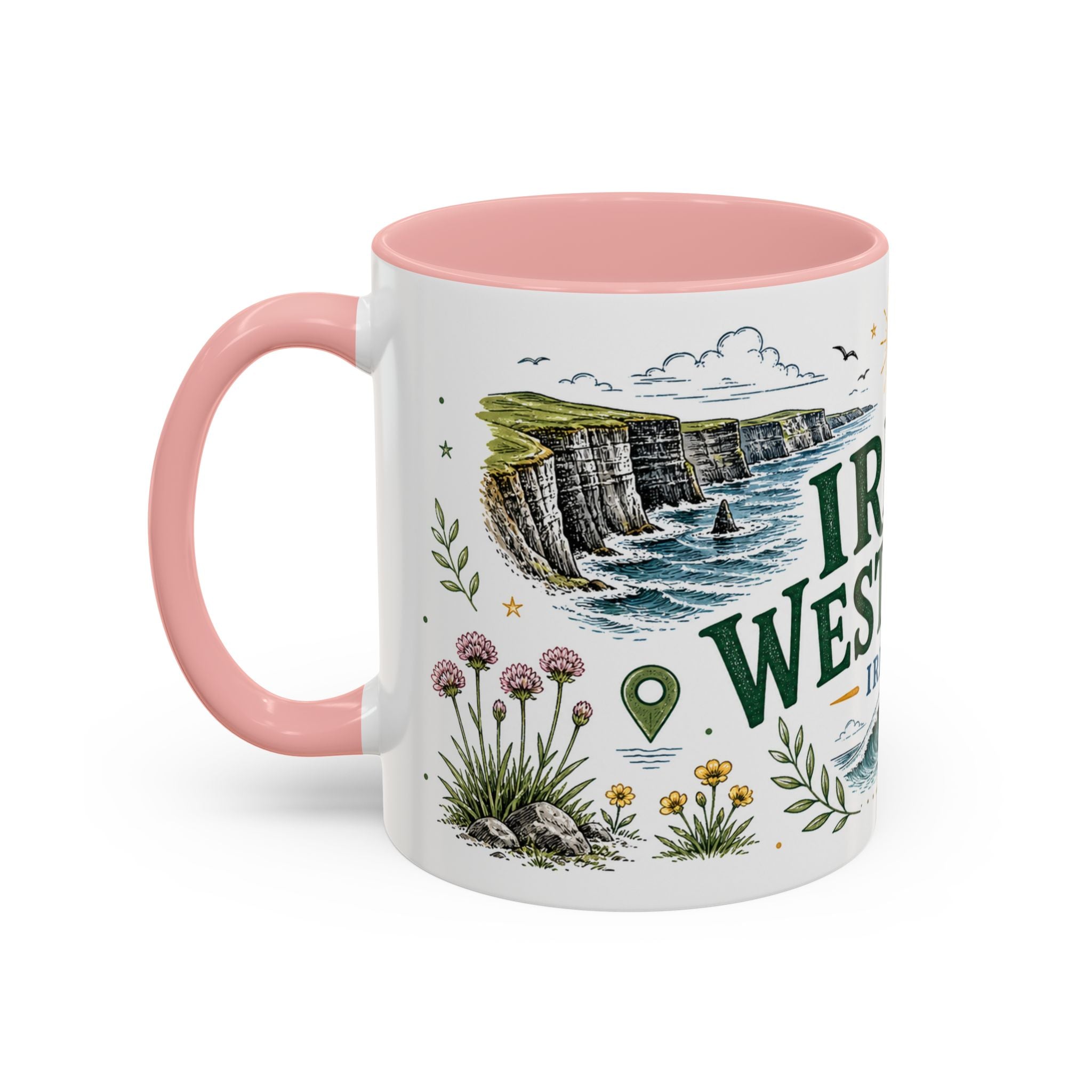 Irish West Coast Coffee Mug | Travel Destination Souvenir Gift | Accent Color Ceramic 11oz 15oz