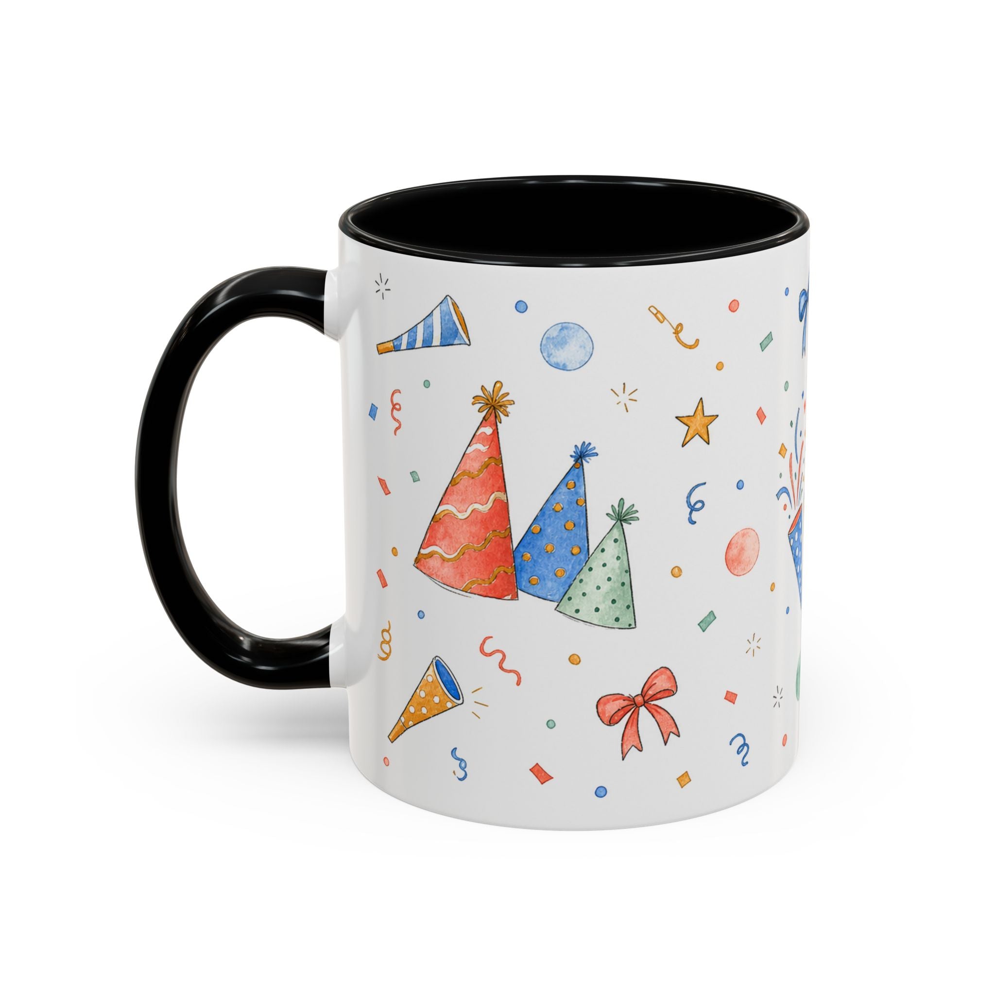 New Year Confetti Mug | Party Popper Watercolor Celebration Gift | Accent Cup 11oz 15oz