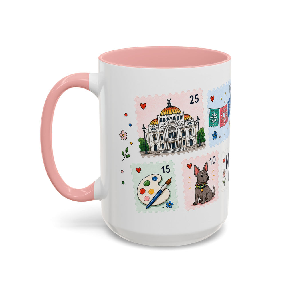 Mexico City Coffee Mug | Postage Stamp Collage Mug | Travel Souvenir Accent Cup 11oz 15oz
