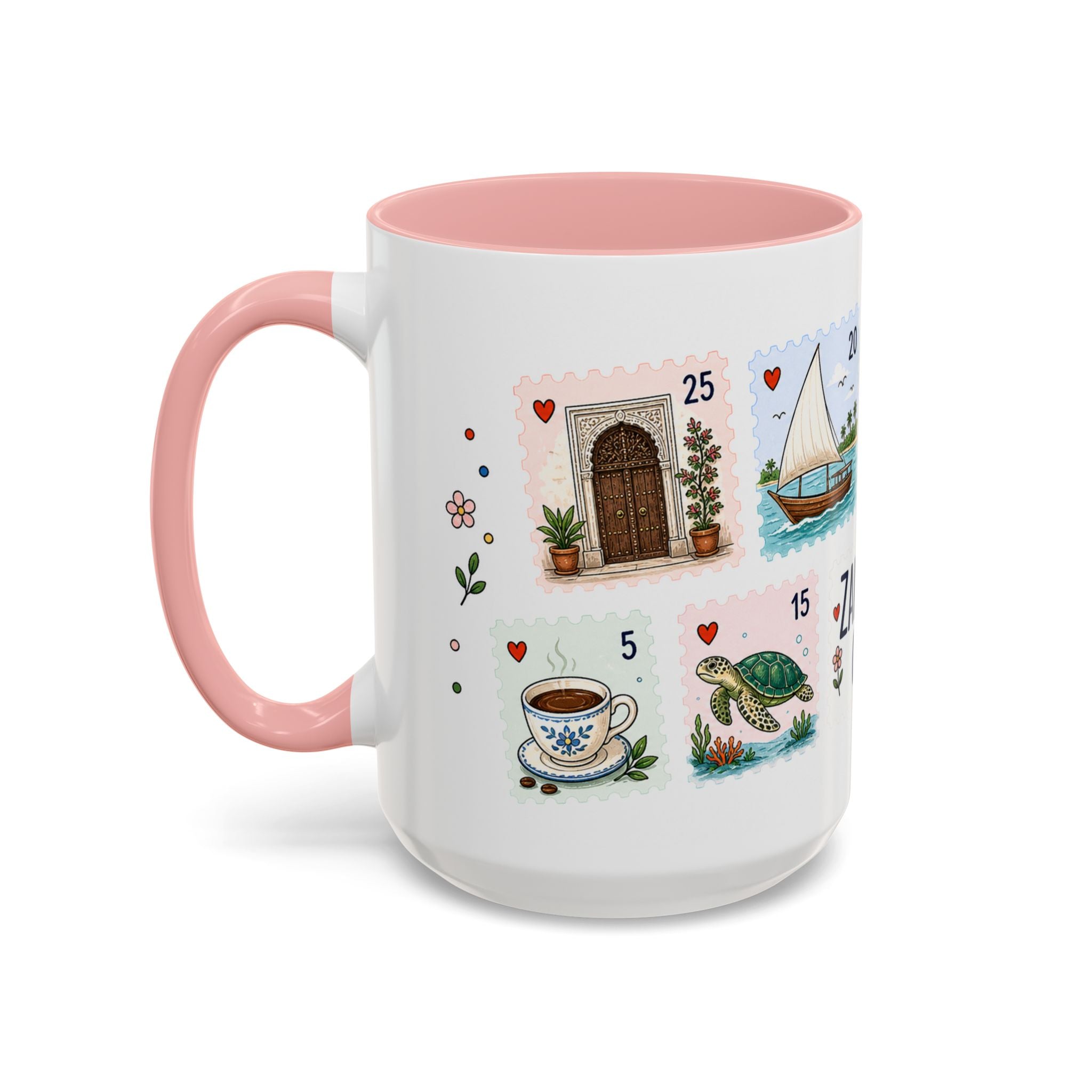 Zanzibar City Coffee Mug | Postage Stamp Collage Mug | Travel Souvenir Accent Cup 11oz 15oz