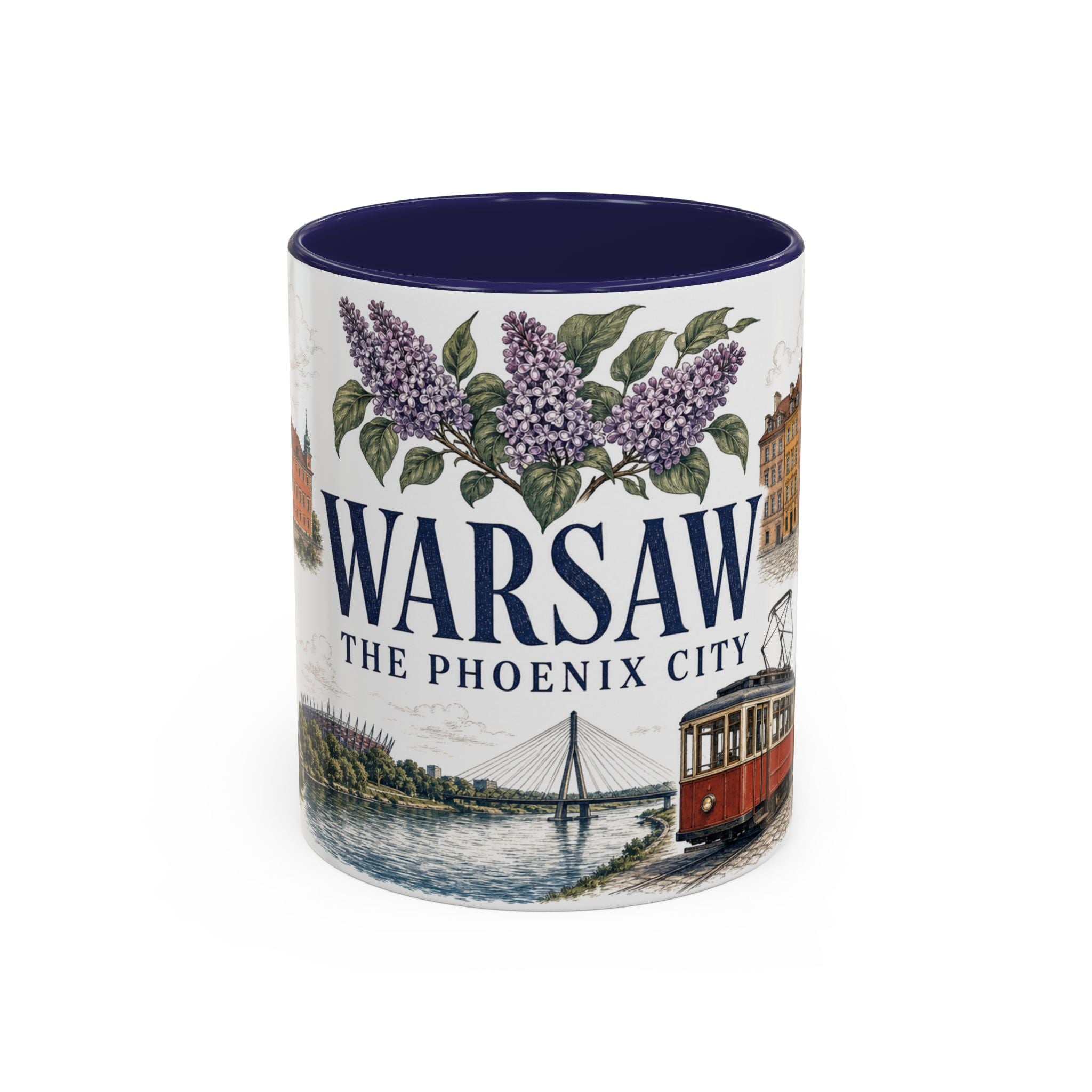 Warsaw Coffee Mug | Poland Travel Souvenir | Vintage Illustrated City Gift | 11 oz 15 oz Accent Mug