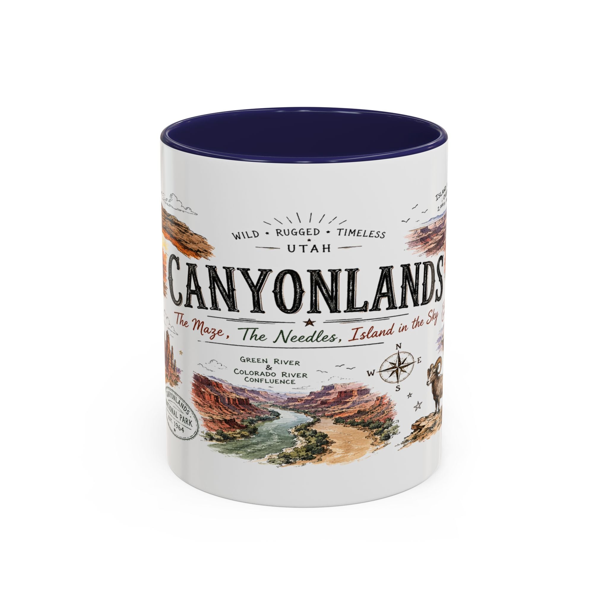 Canyonlands National Park Coffee Mug | Utah Red Rock Desert River Gift | Accent Color Ceramic 11oz 15oz