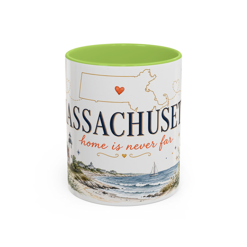 Massachusetts State Map Mug | Coastal Scene, Botanical Accents (11oz, 15oz)