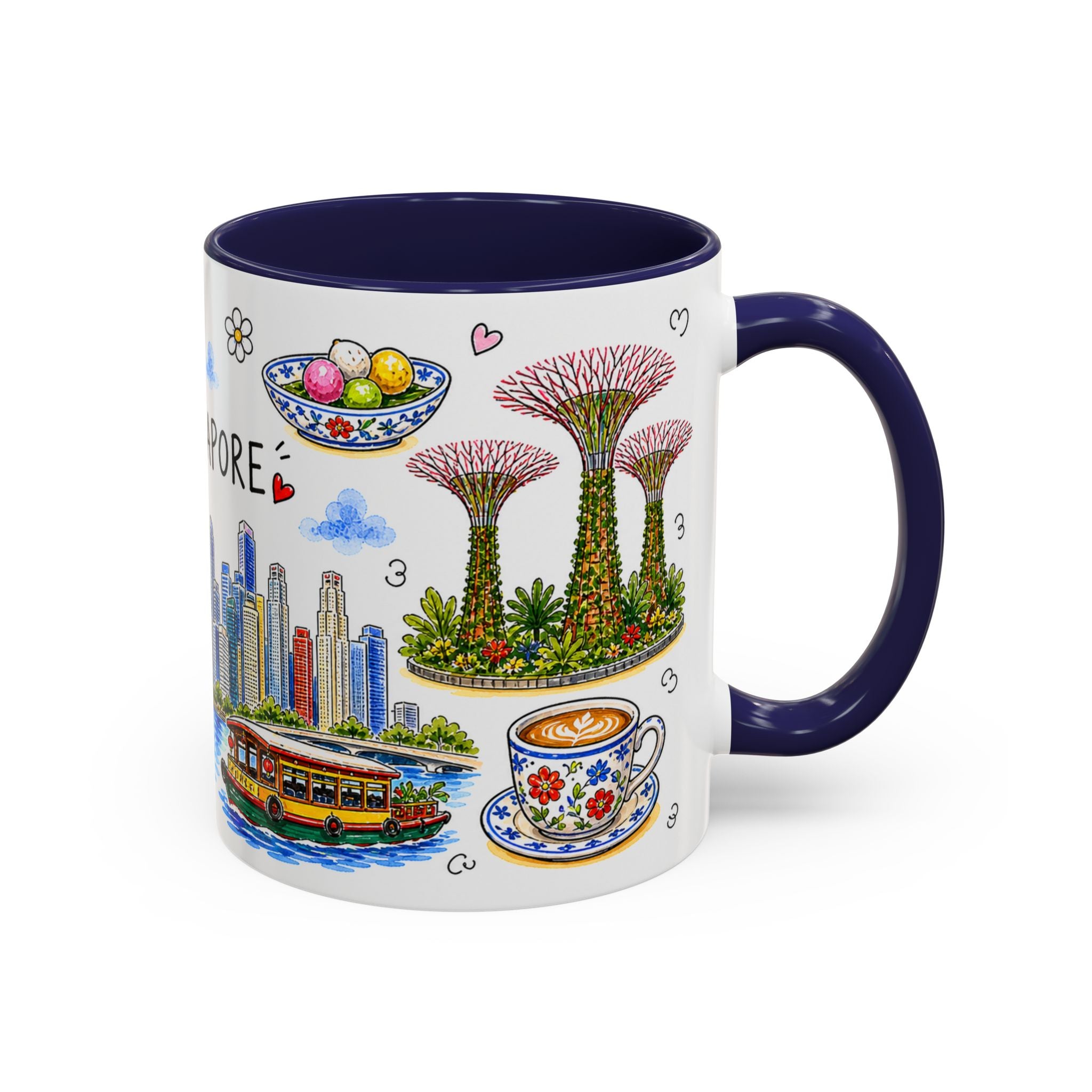 Singapore Illustrated Travel Mug | City Souvenir Accent Coffee Mug | 11oz 15oz Ceramic Cup