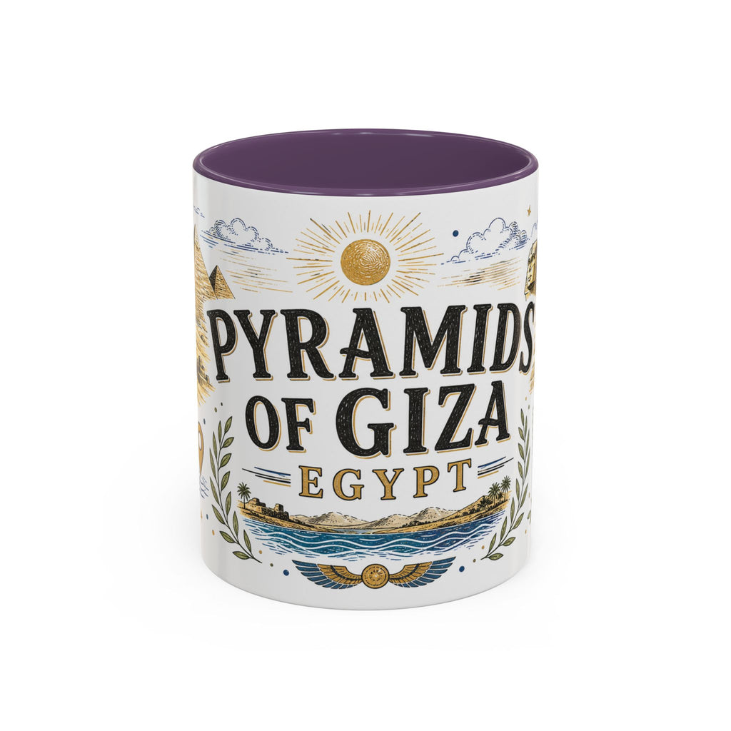 Pyramids of Giza Coffee Mug | Travel Destination Souvenir Gift | Accent Color Ceramic 11oz 15oz