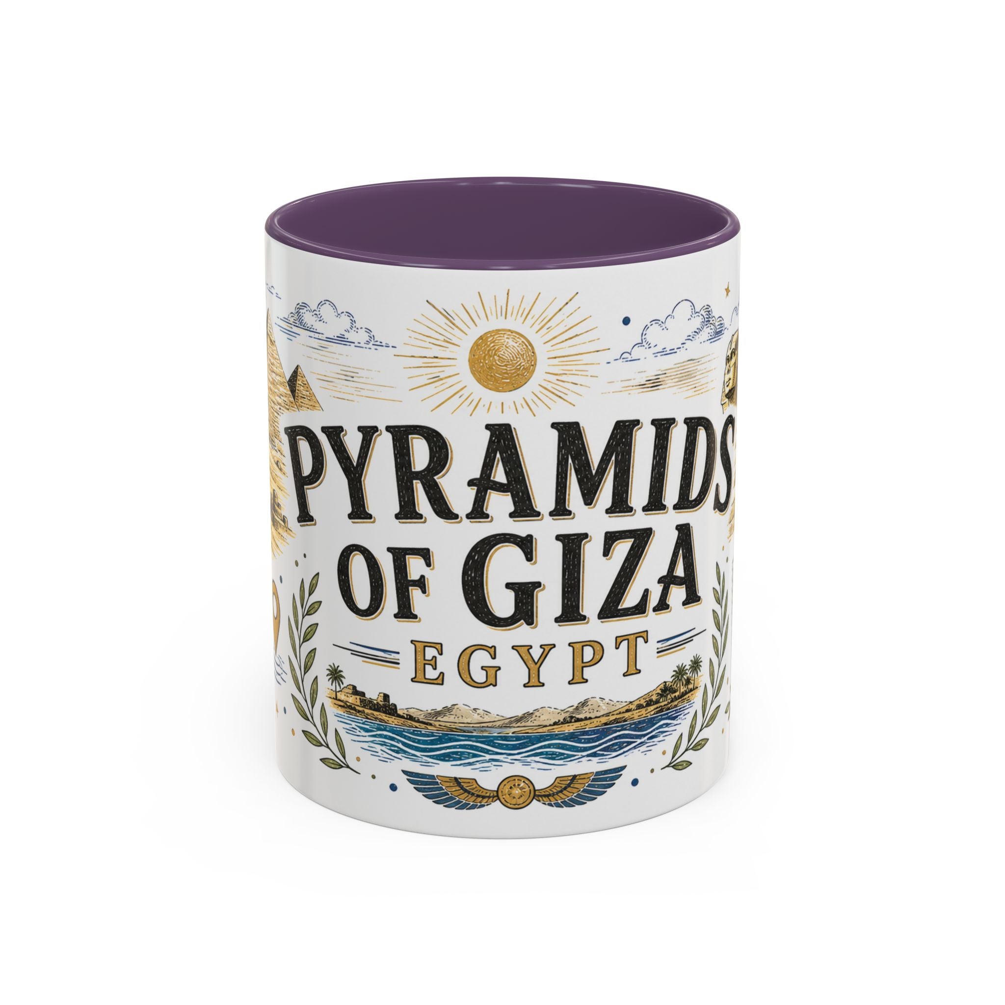 Pyramids of Giza Coffee Mug | Travel Destination Souvenir Gift | Accent Color Ceramic 11oz 15oz