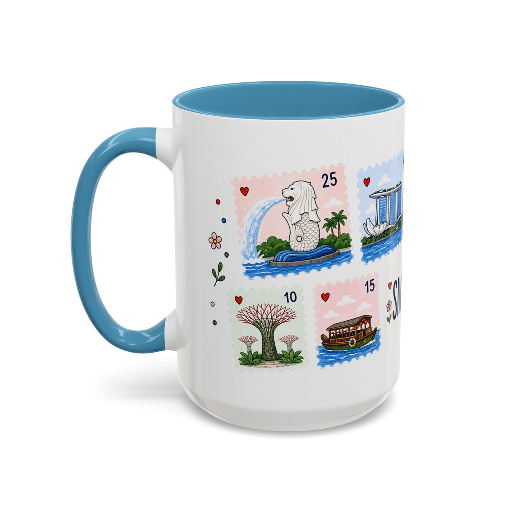 Singapore Coffee Mug | Postage Stamp Collage Mug | Travel Souvenir Accent Cup 11oz 15oz